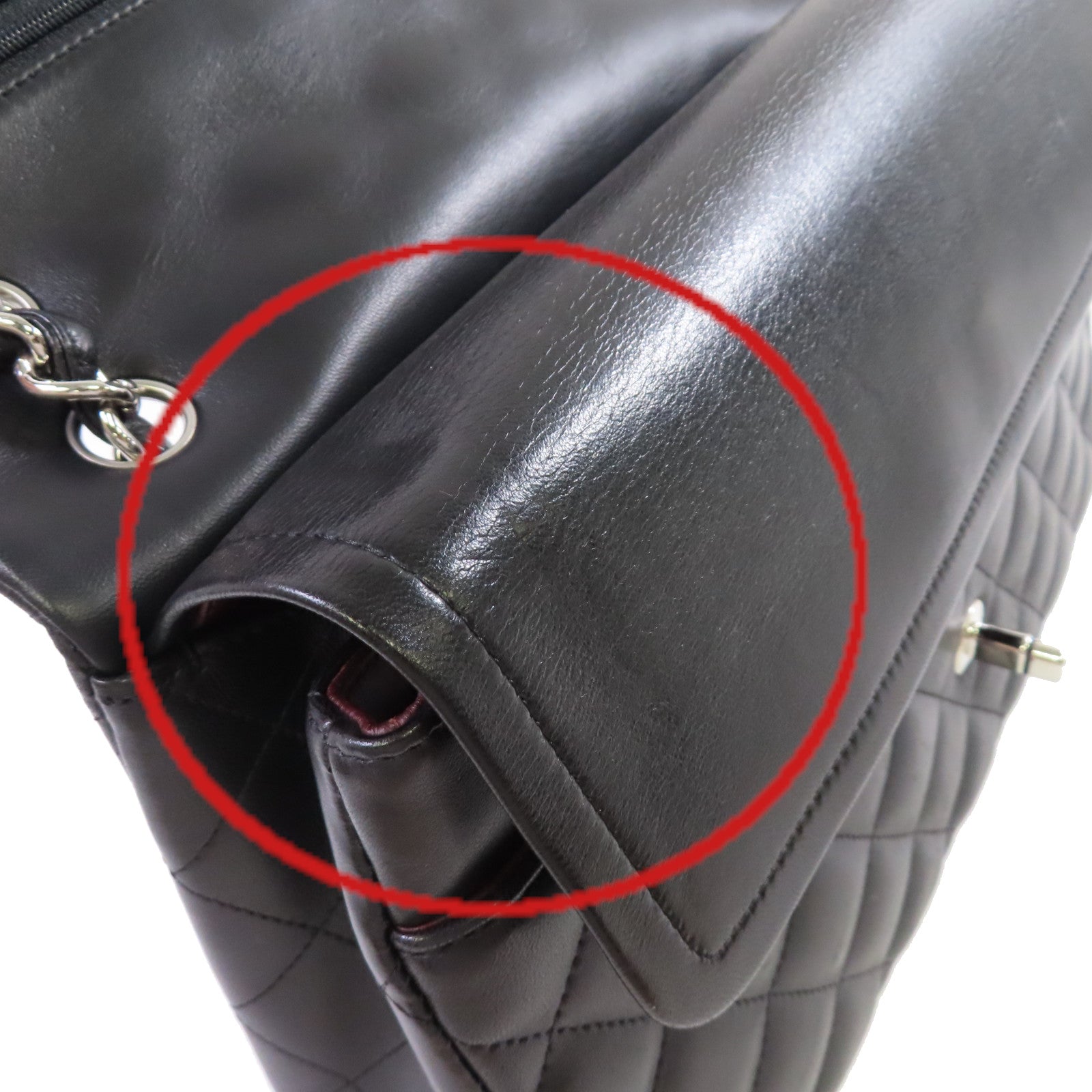 CHANEL 菱格羊皮皮革Classic Jumbo Chain Shoulder Bag銀扣鏈帶肩背袋黑色