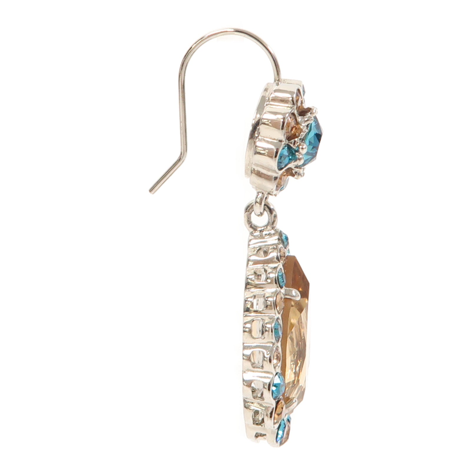 Miu Miu 【激減優惠】金屬Crystal Earrings銀扣耳環藍色/淺橙色