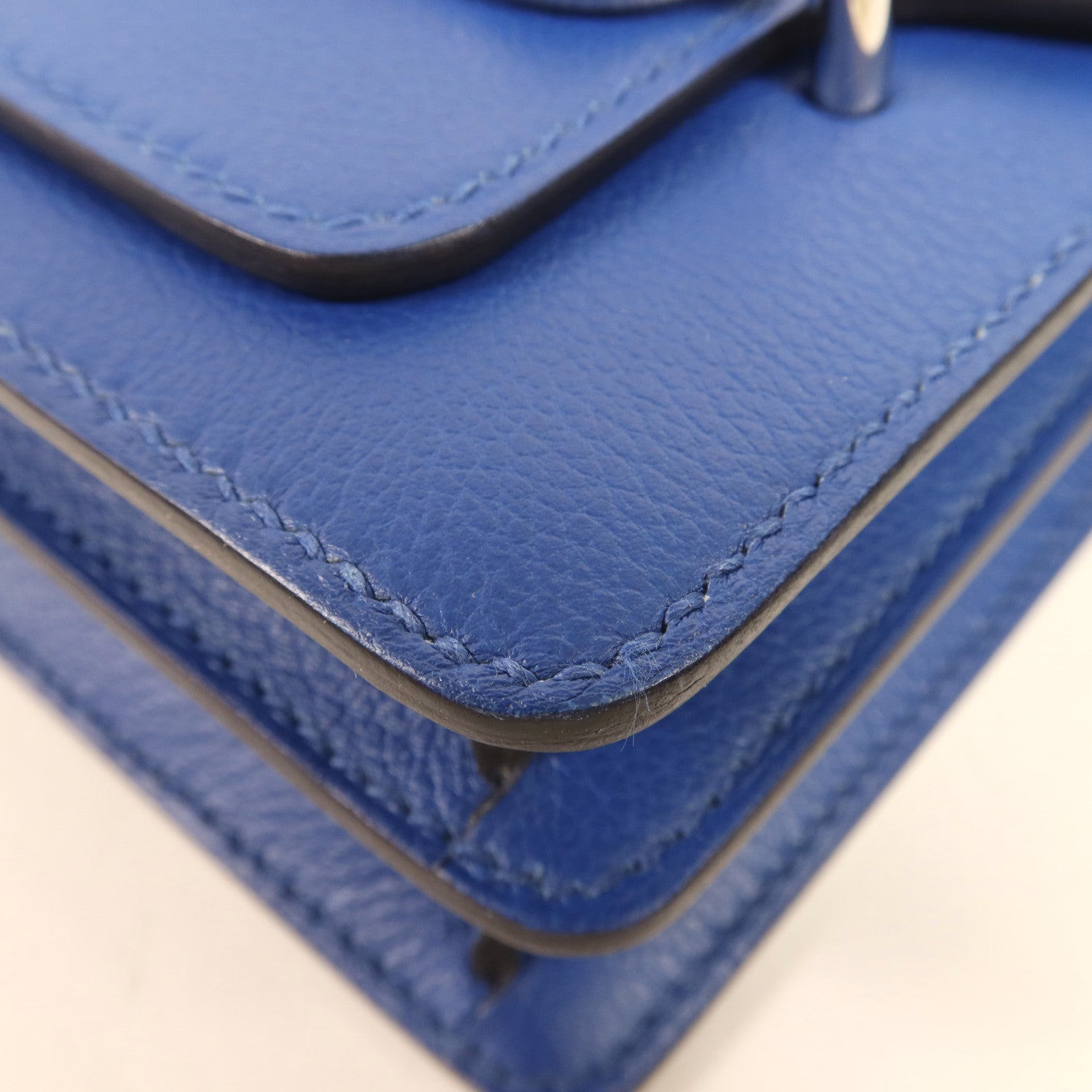 HERMES Evercolour皮革Roulis Mini銀扣肩背袋Blue Zellige