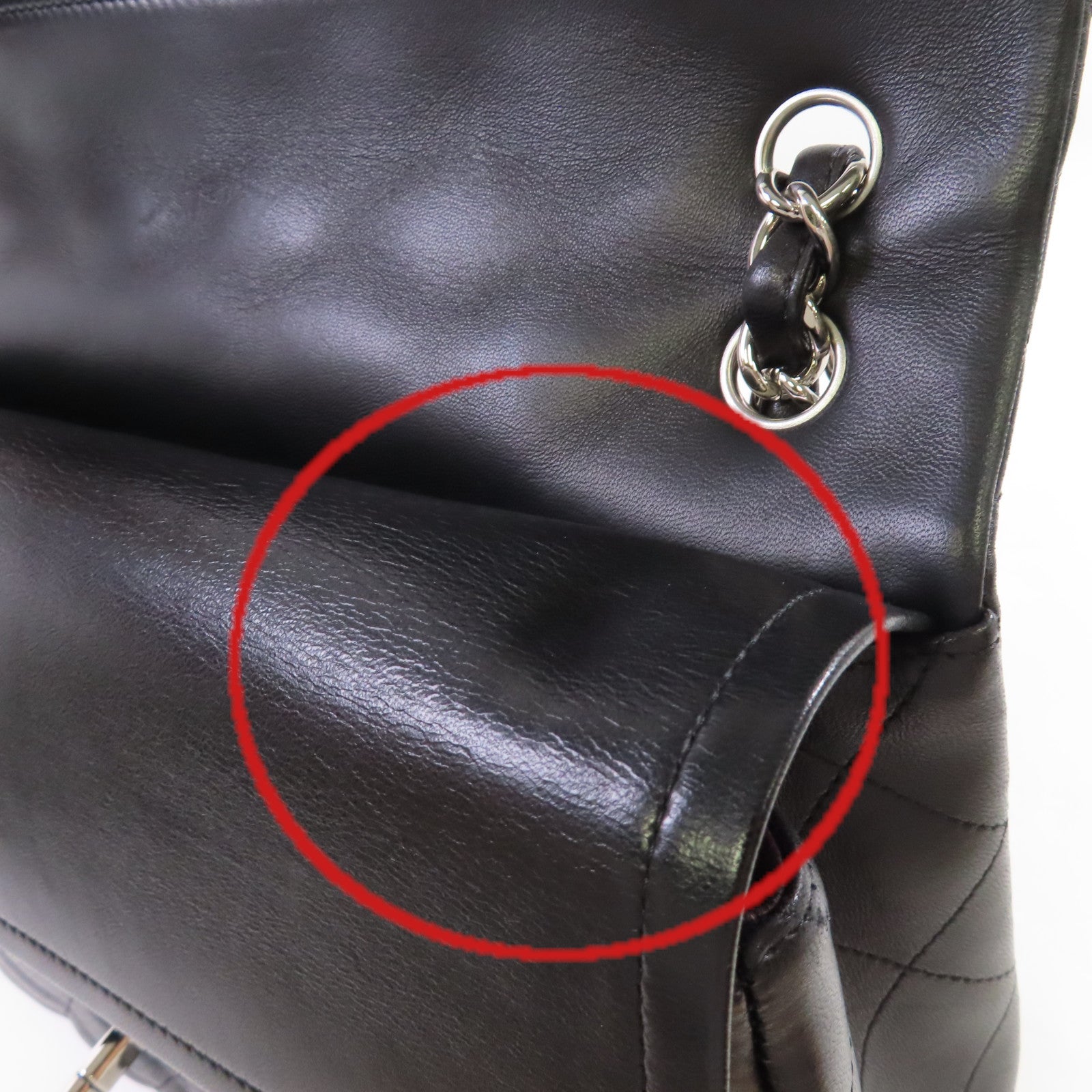 CHANEL 菱格羊皮皮革Classic Jumbo Chain Shoulder Bag銀扣鏈帶肩背袋黑色