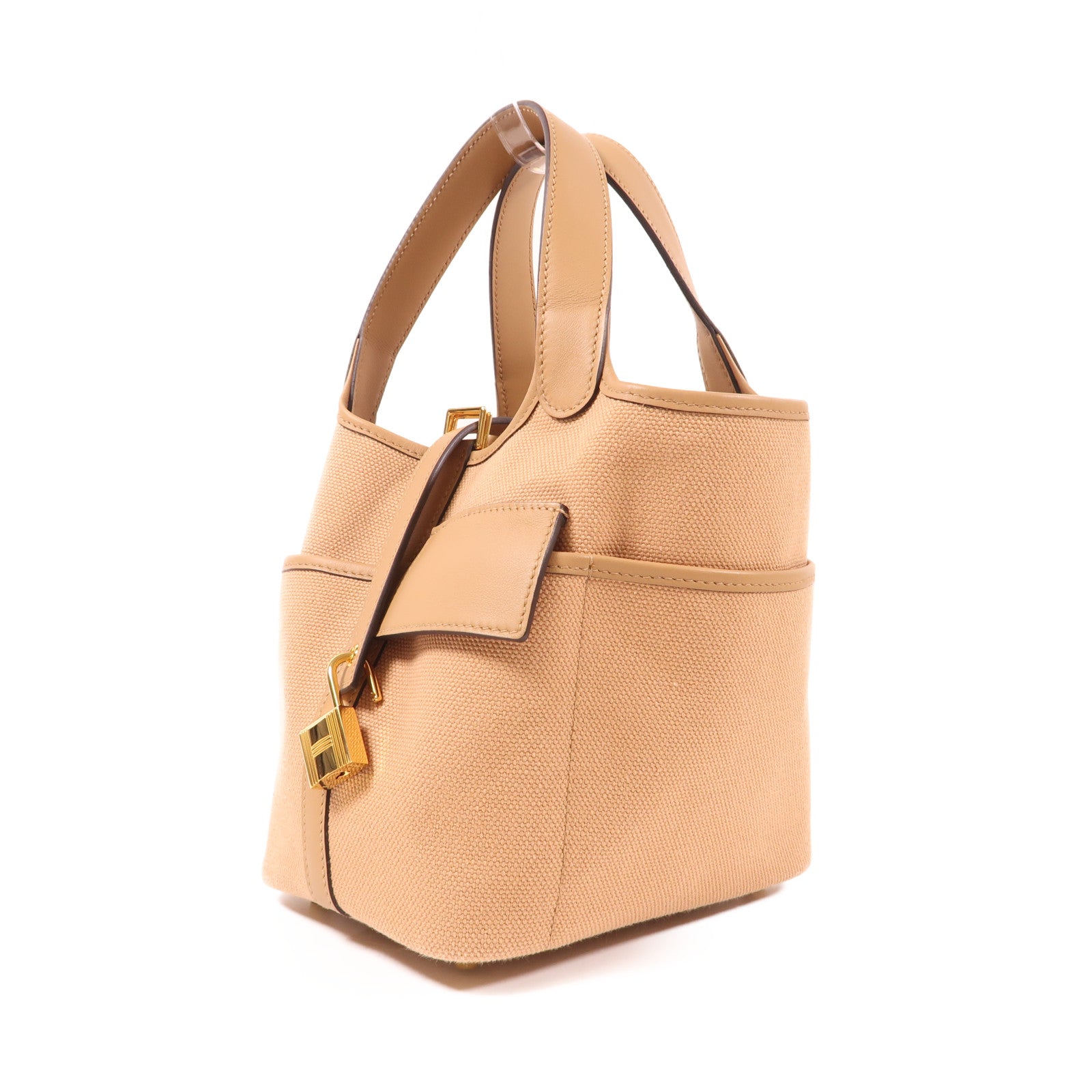 HERMES 帆布/Swift皮革 Picotin PM Cargo金扣手挽袋Chai