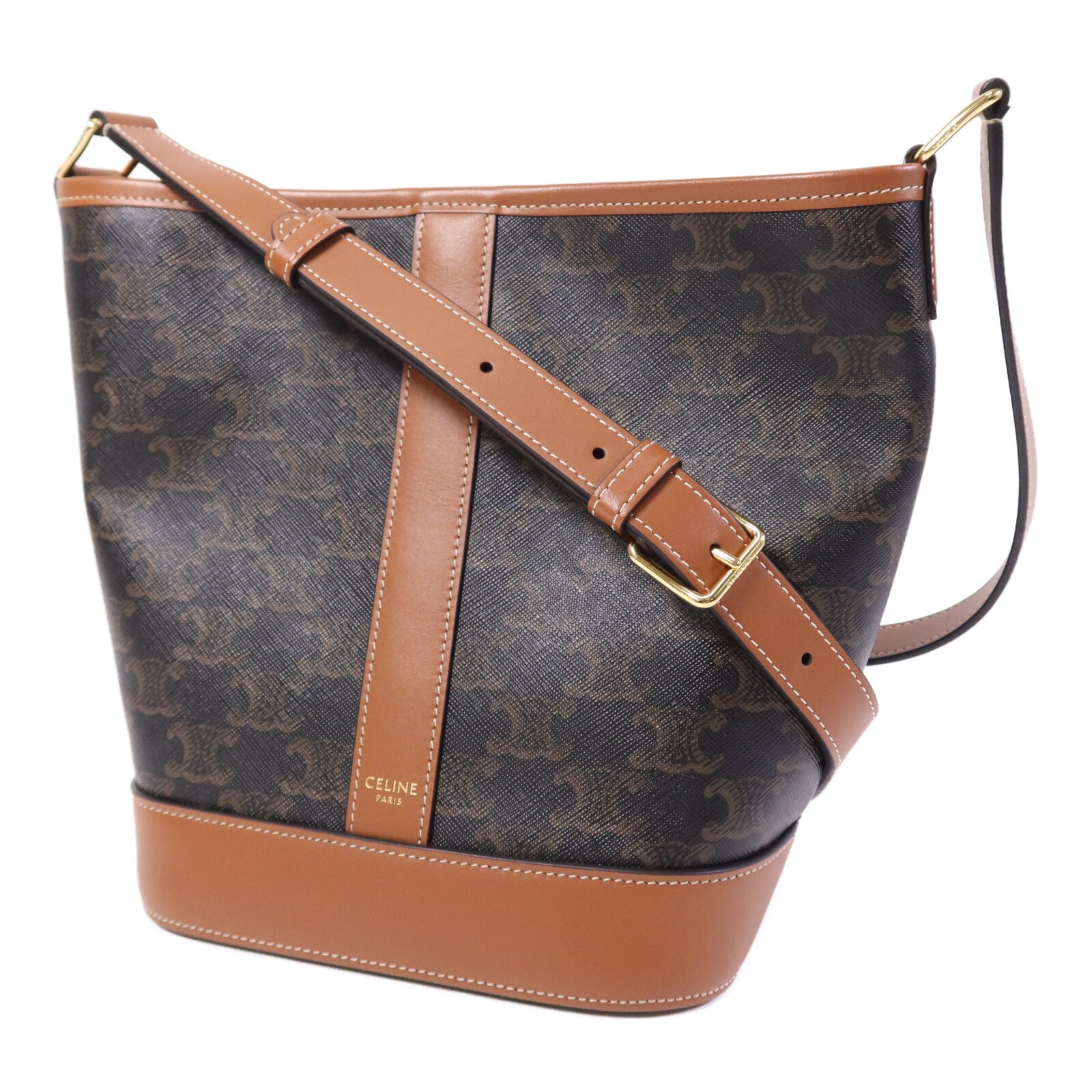 CELINE 塗層帆布Triomphe Bucket Small金扣肩背袋