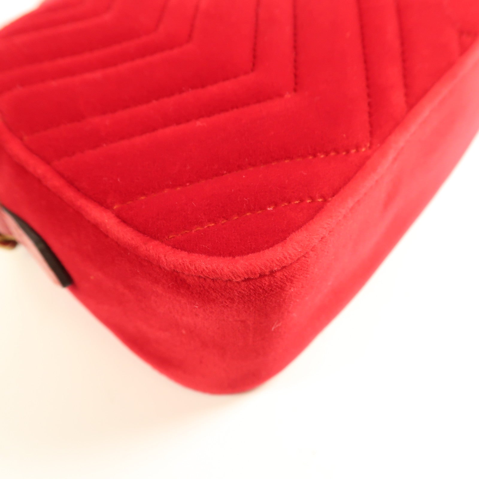 GUCCI GHW GG Marmont Small Chain Shoulder Bag Velvet 447632 Red