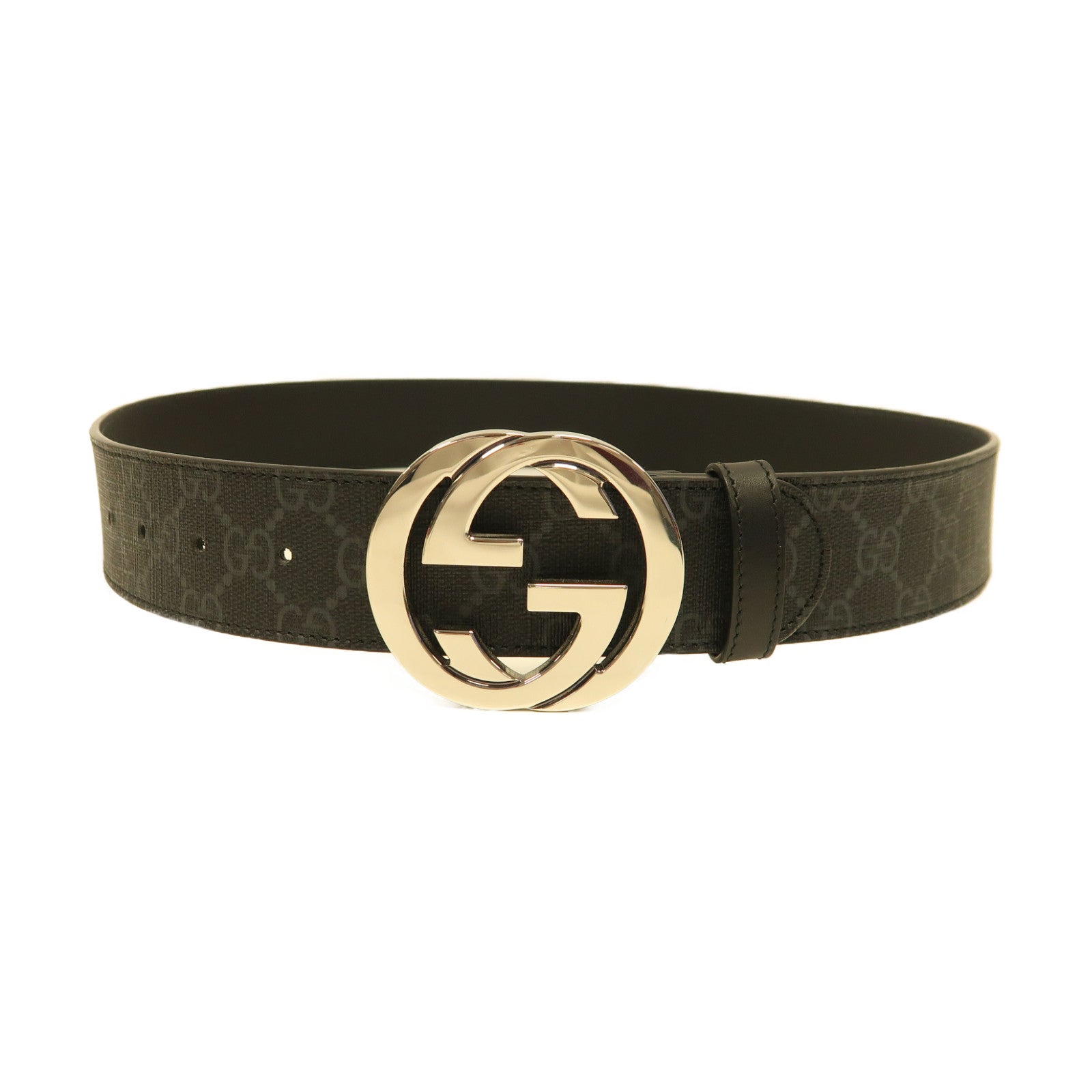 GUCCI PVC GG Supreme Belt銀扣皮帶黑色