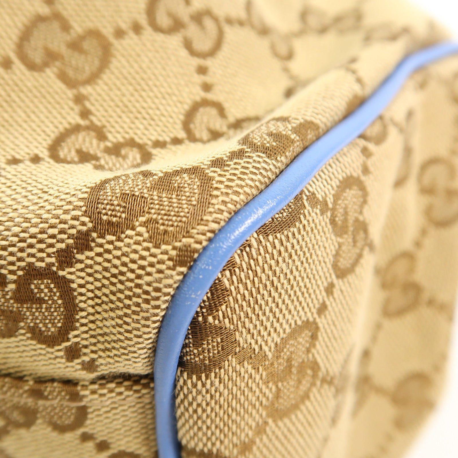 GUCCI 帆布/皮革Handbag金扣手挽袋啡色/藍色