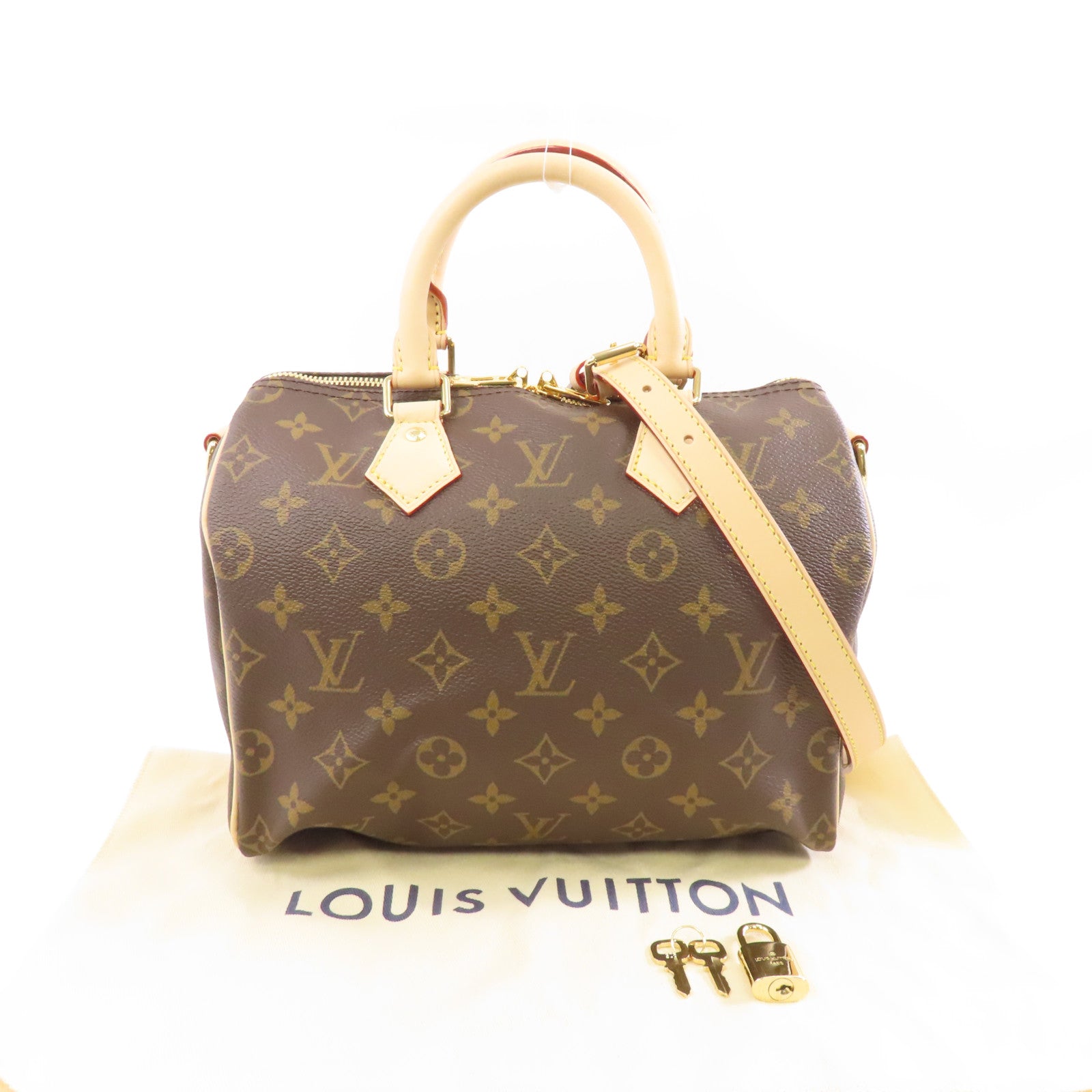LOUIS VUITTON Monogram Speedy Bandouliere 25金扣手挽肩背兩用袋棕色