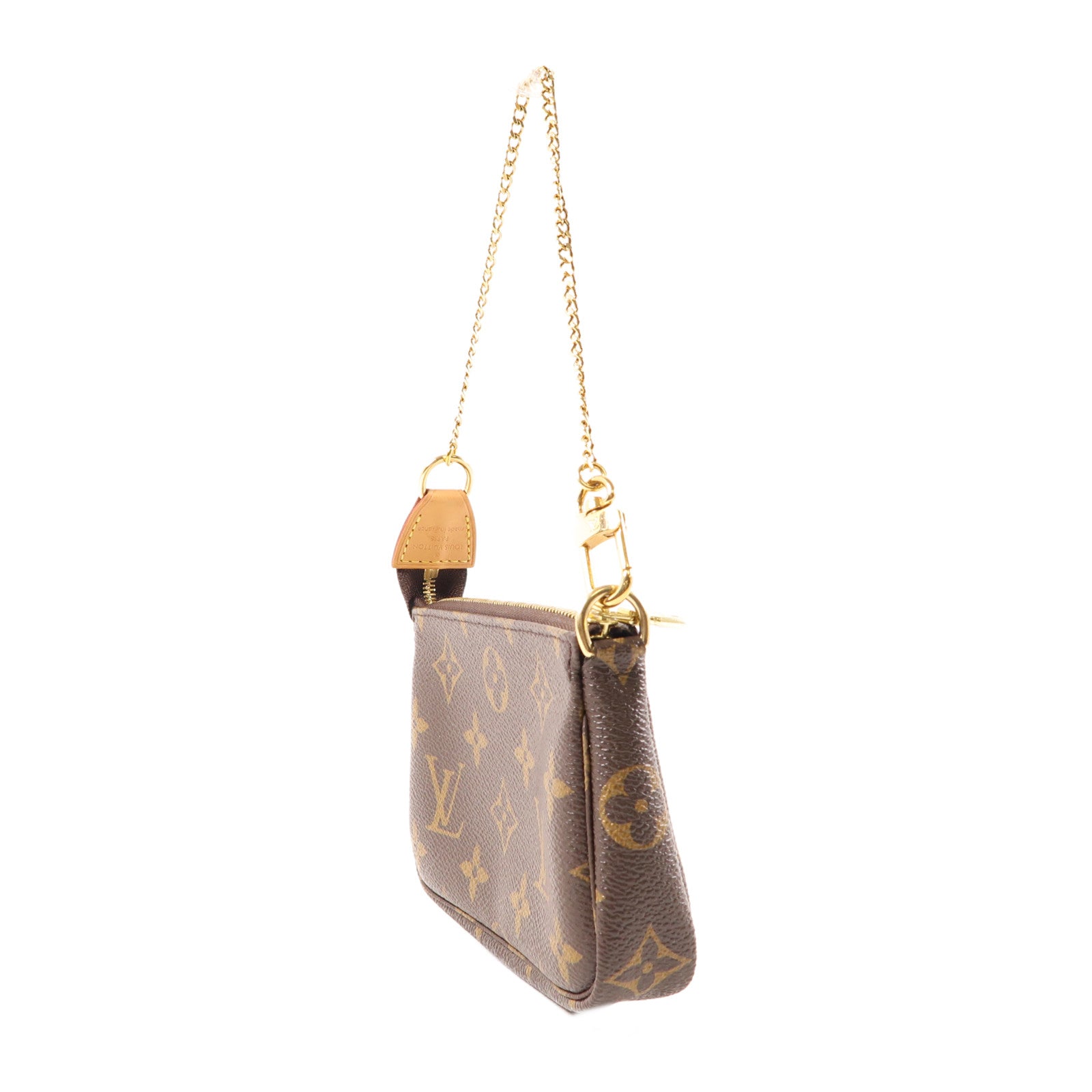 LOUIS VUITTON Monogram Mini Pochette Accessoires金扣手挽袋棕色