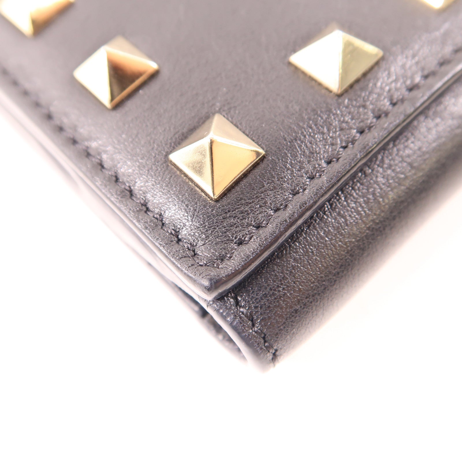 Valentino 牛皮皮革Garavani Rockstud Wallet金扣錢包黑色