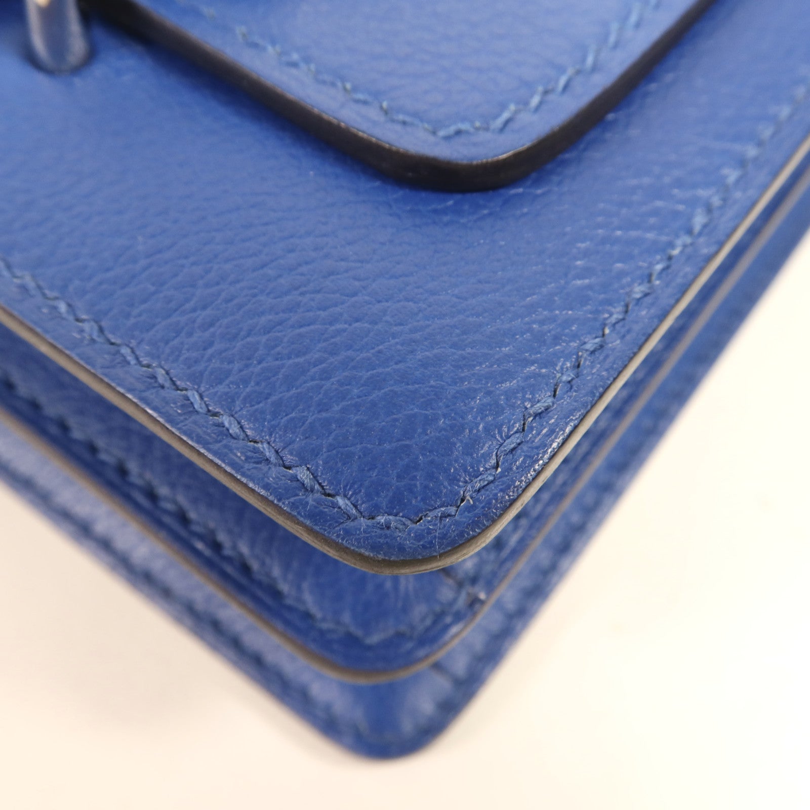 HERMES Evercolour皮革Roulis Mini銀扣肩背袋Blue Zellige