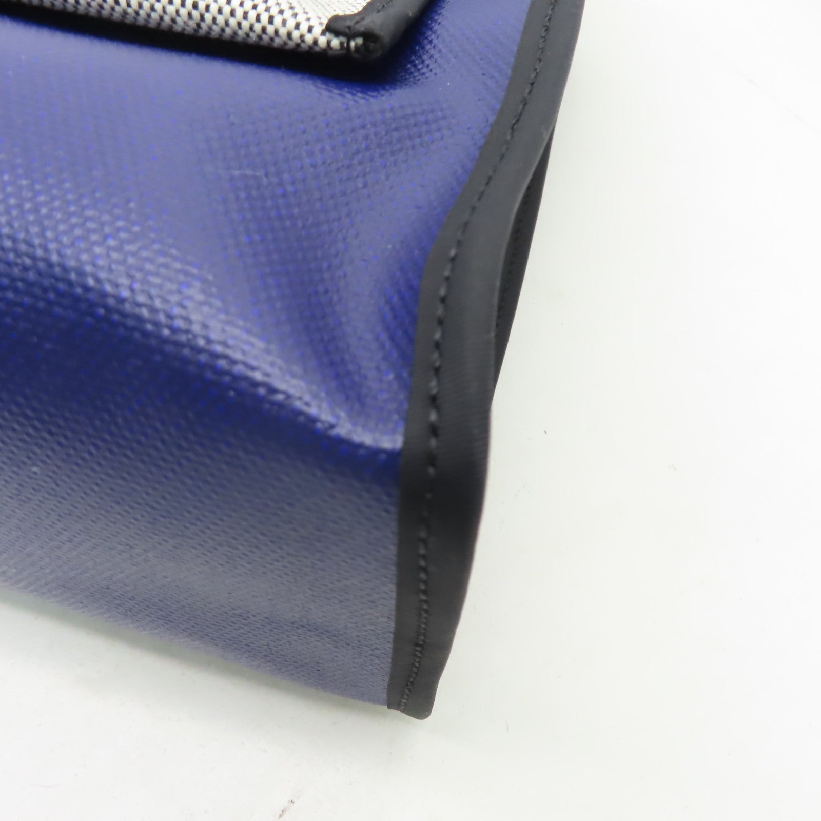 HERMES 塗層帆布HerBag PM銀扣手挽肩背兩用袋藍色/黑色