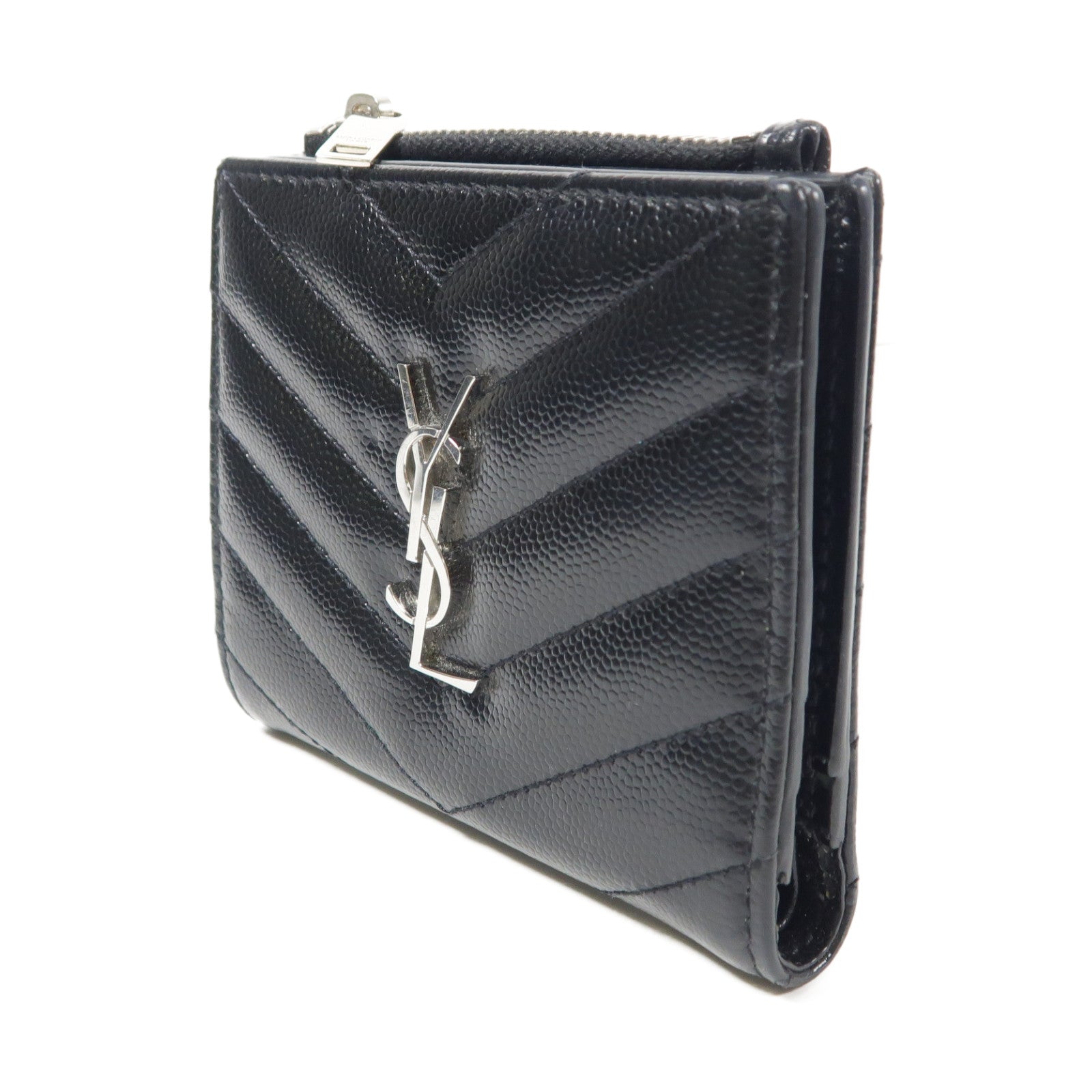 YVES SAINT LAURENT 牛皮皮革Wallet銀扣錢包