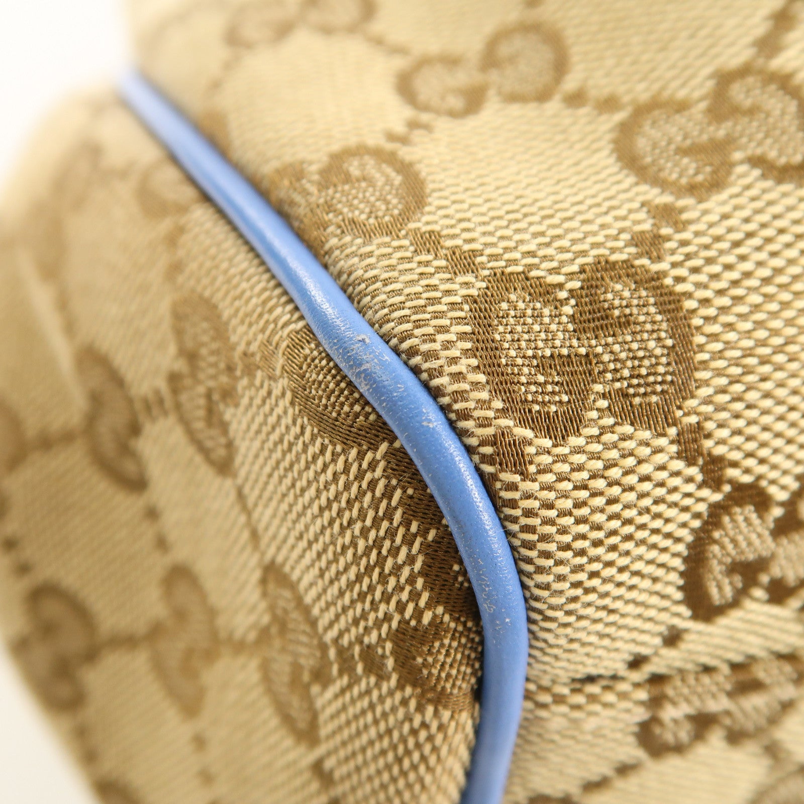 GUCCI 帆布/皮革Handbag金扣手挽袋啡色/藍色