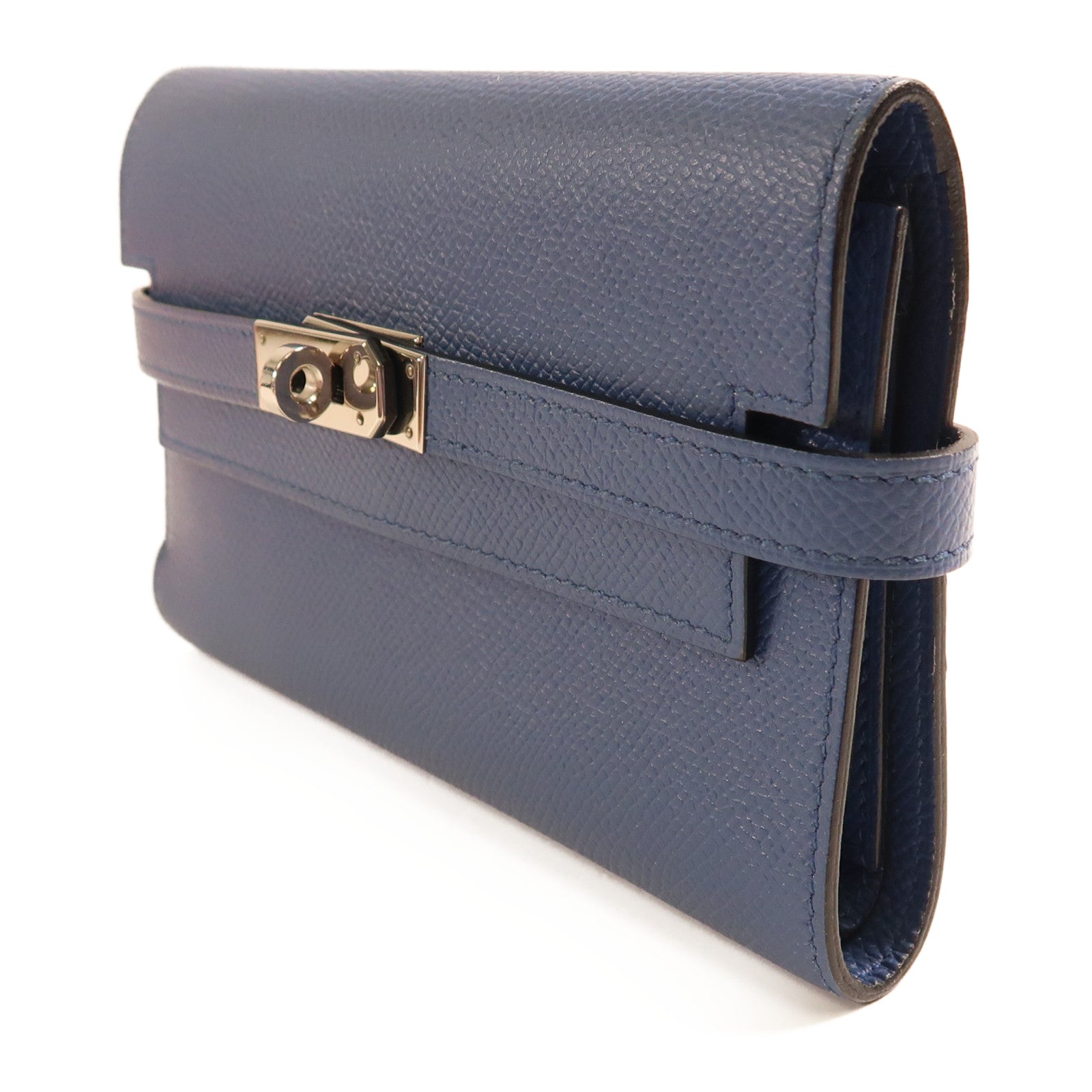 HERMES 【激減優惠】Epsom皮革Kelly Short Wallet金扣錢包Bleu Paon孔雀藍色
