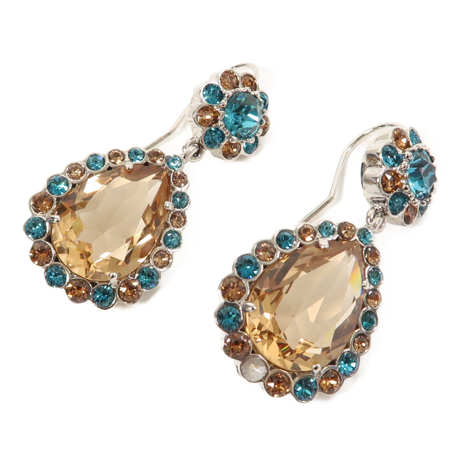 Miu Miu 【激減優惠】金屬Crystal Earrings銀扣耳環藍色/淺橙色