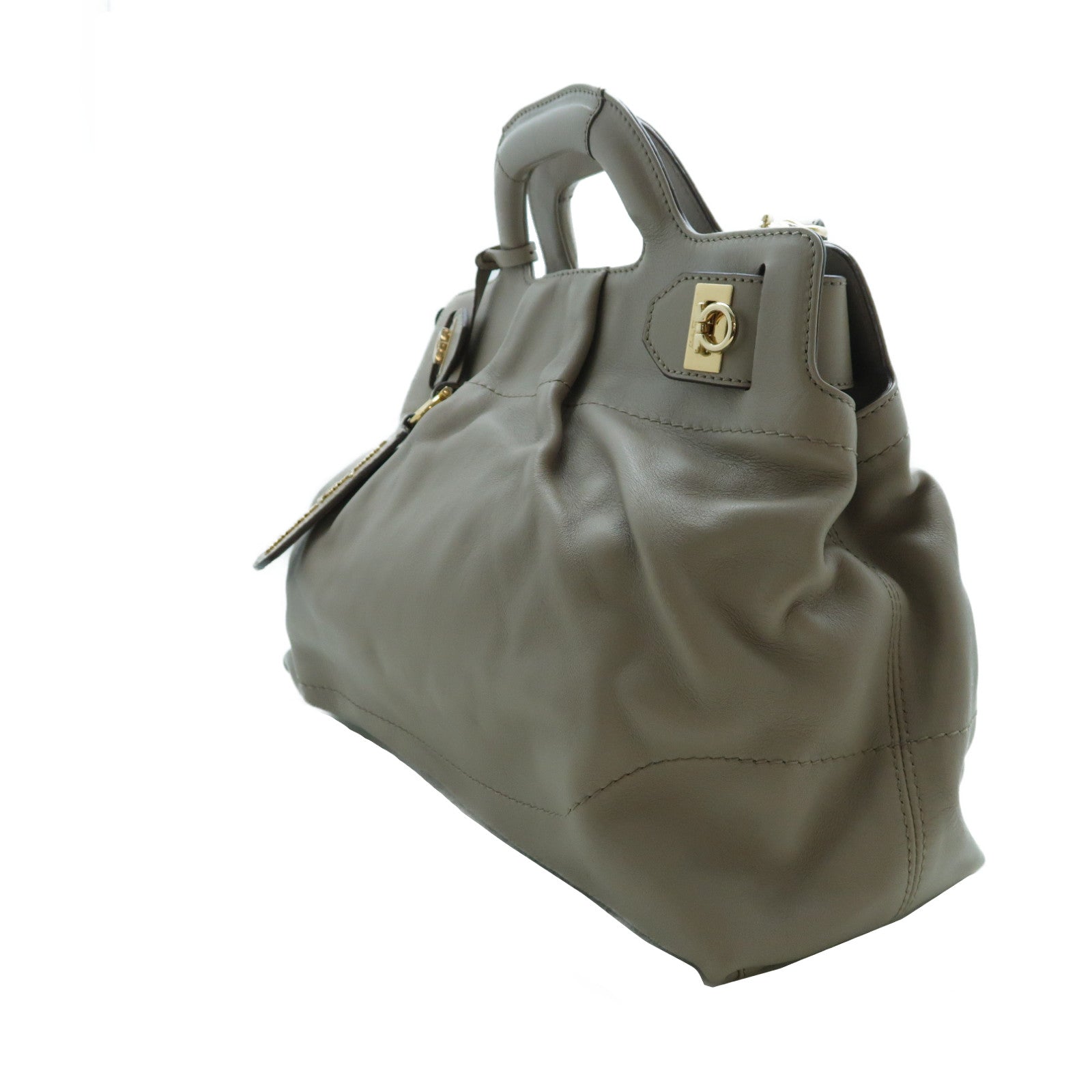 Salvatore Ferragamo 牛皮皮革2 Way Shoulder金扣手挽肩背兩用袋米色