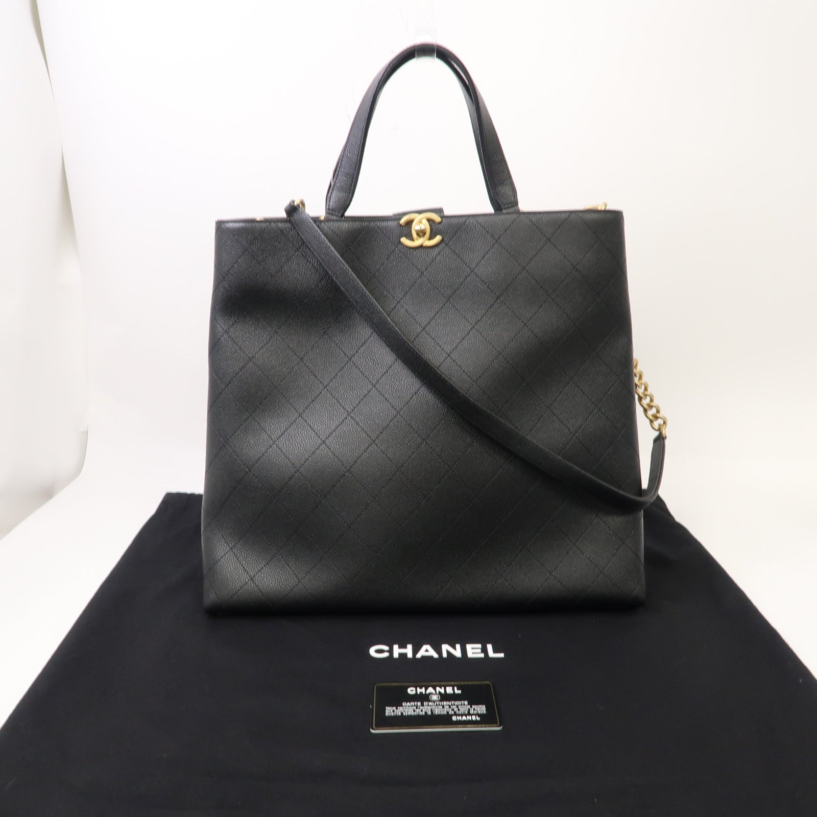 CHANEL 【激減優惠】菱格Caviar皮革Shoulder Tote金扣手挽肩背兩用袋黑色