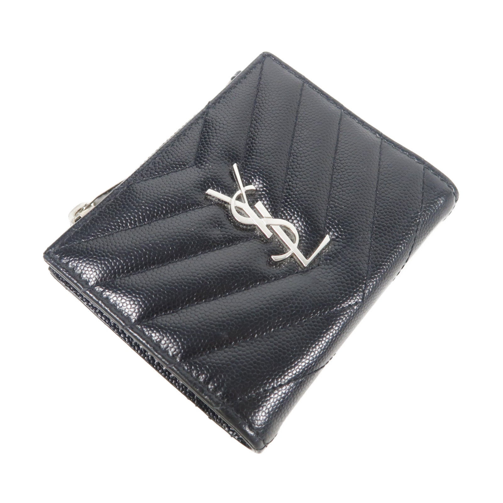 YVES SAINT LAURENT 牛皮皮革Wallet銀扣錢包