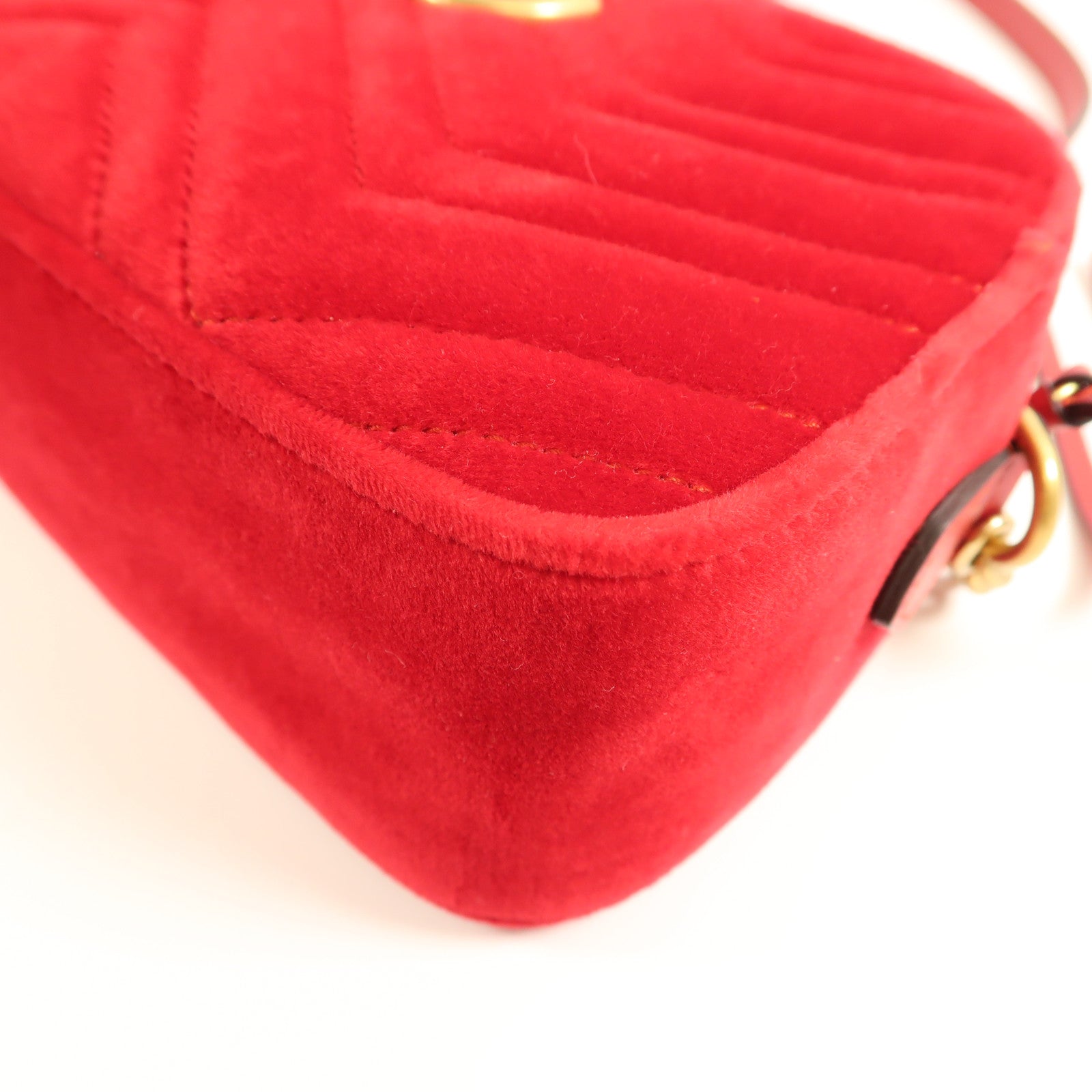 GUCCI GHW GG Marmont Small Chain Shoulder Bag Velvet 447632 Red