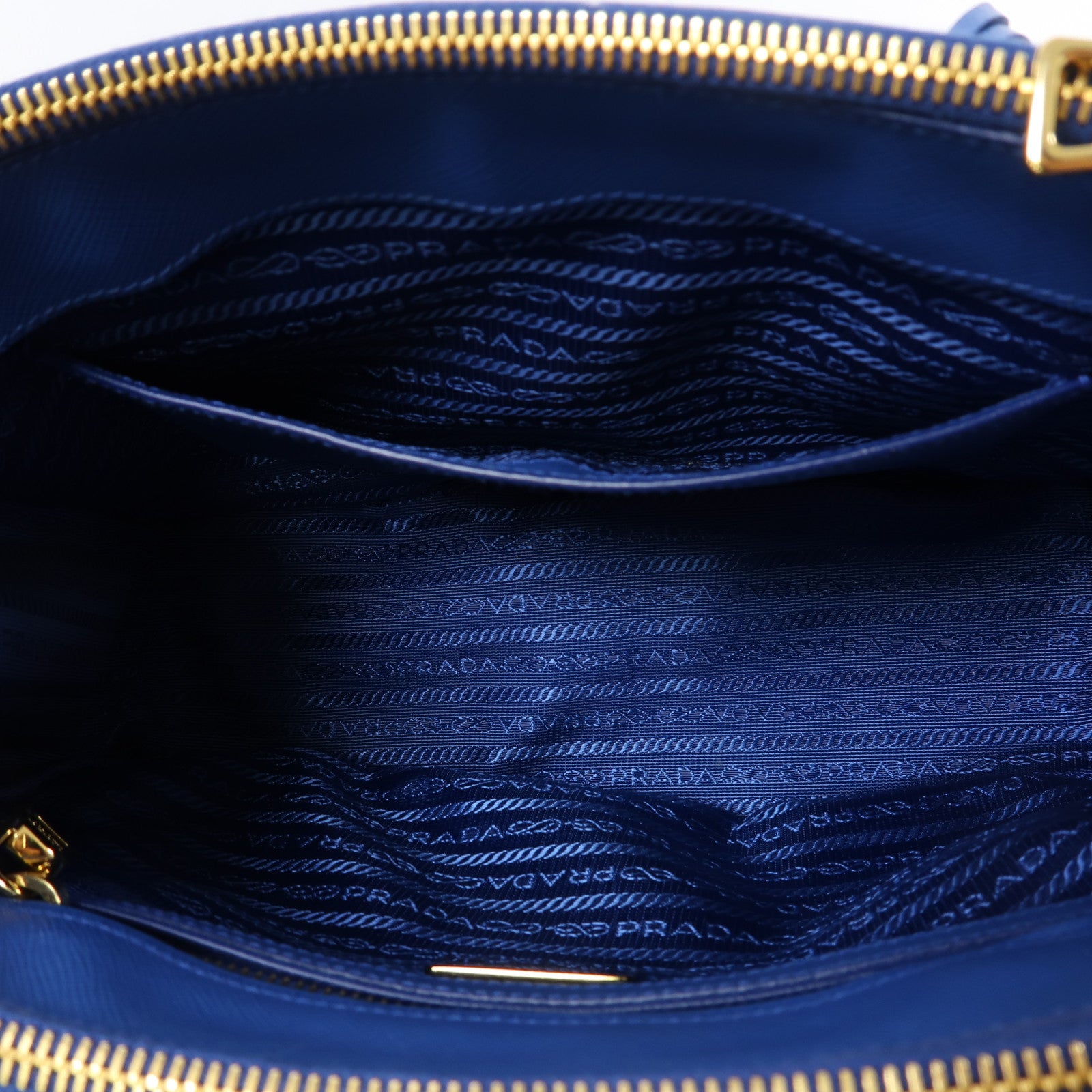 PRADA Saffiano皮革Galleria金扣手挽肩背兩用袋藍色