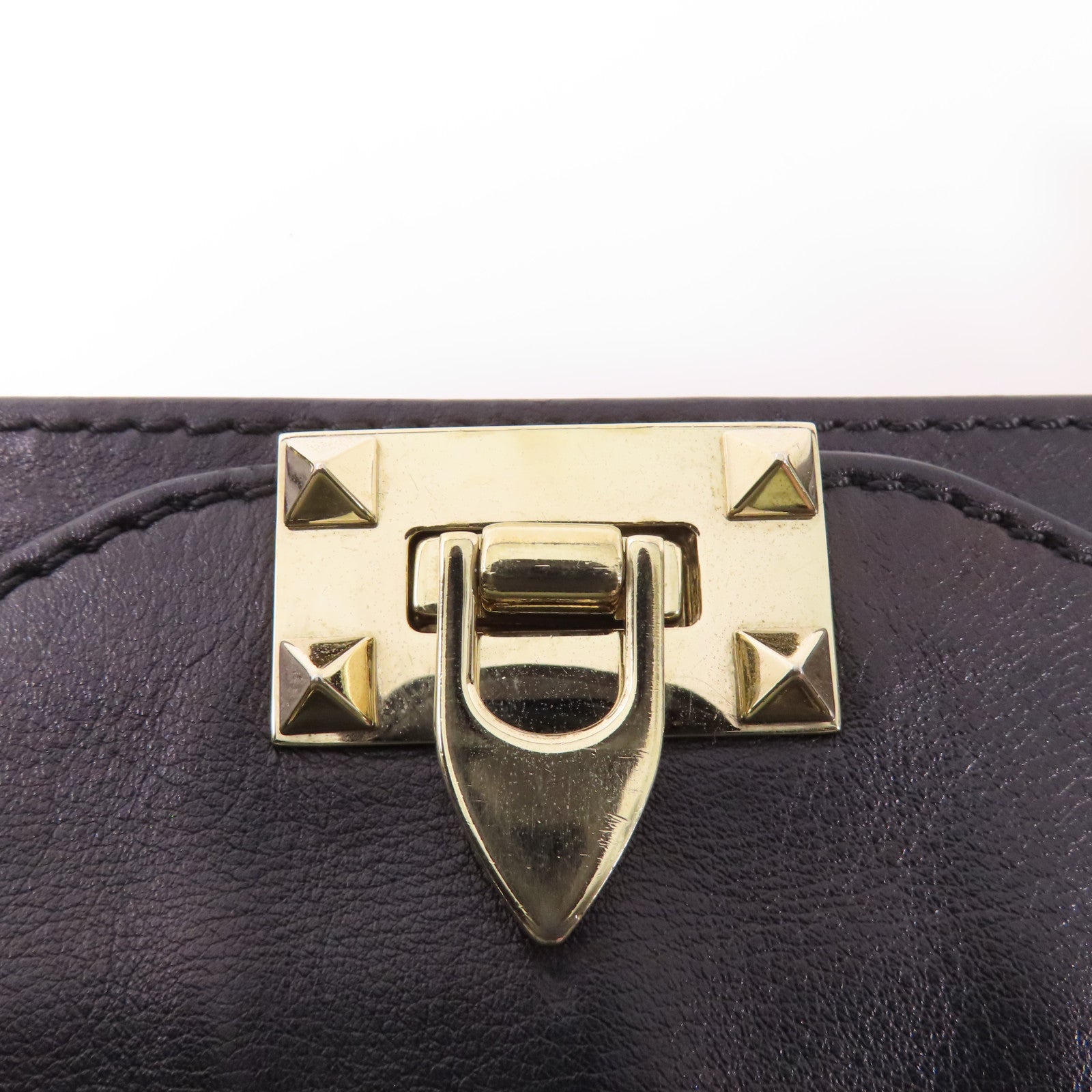 VALENTINO GHW 2 Way Shoulder Bag Calfskin Leather Black