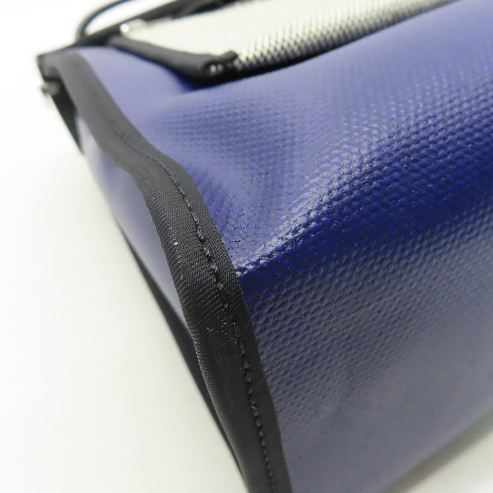 HERMES 塗層帆布HerBag PM銀扣手挽肩背兩用袋藍色/黑色