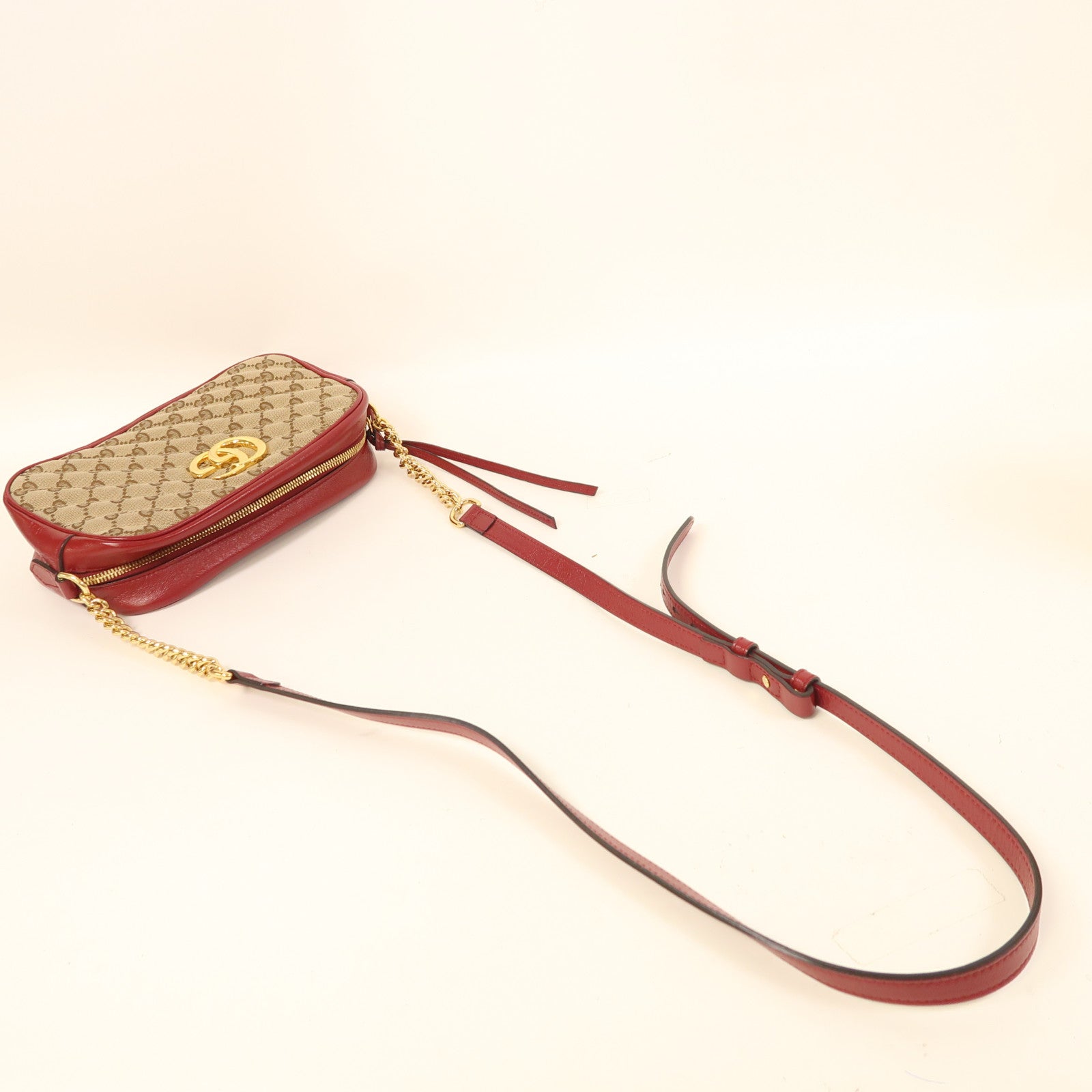 GUCCI GG GHW GG Marmant Shoulder Bag 447632 Canvas Red