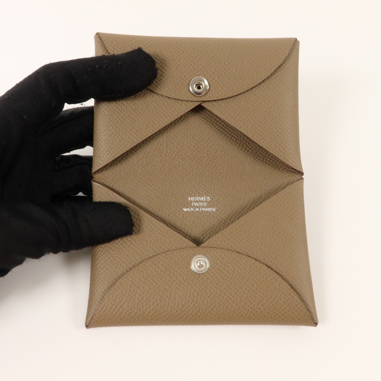 HERMES Epsom皮革Calvi Card Case卡片套Etoupe