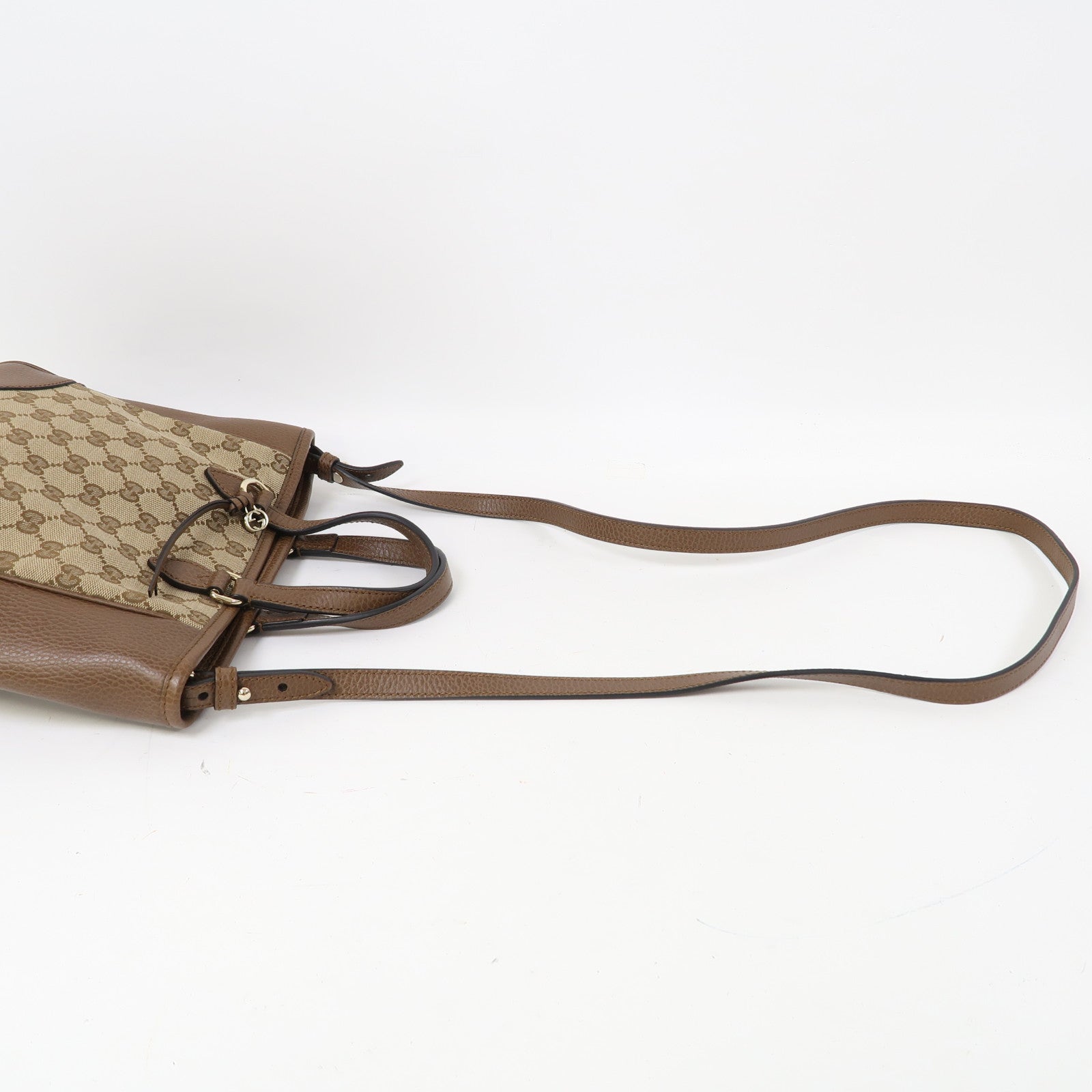 GUCCI 帆布/皮革Shoulder Bag金扣手挽肩背兩用袋啡色