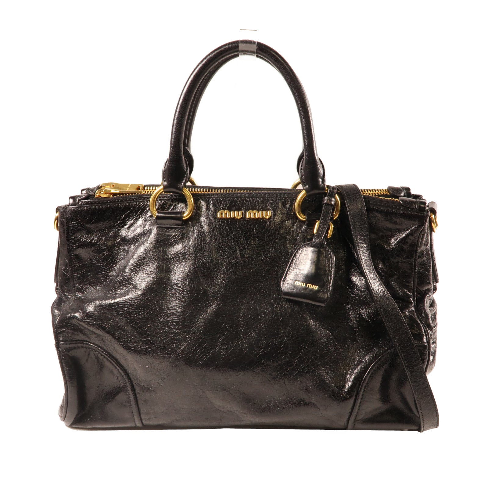 Miu Miu 牛皮皮革Shoulder Bag金扣手挽肩背兩用袋黑色