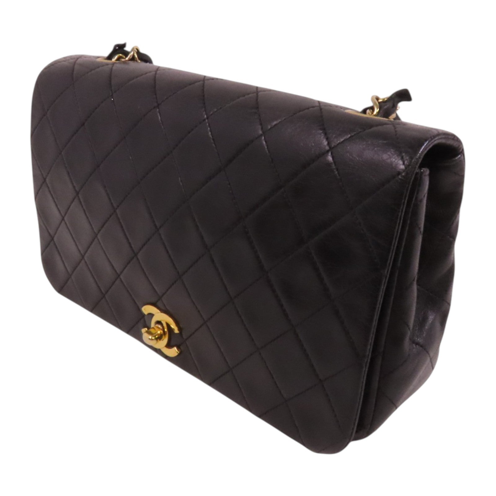 CHANEL 羊皮皮革Vintage Chain Shoulder金扣鏈帶肩背袋