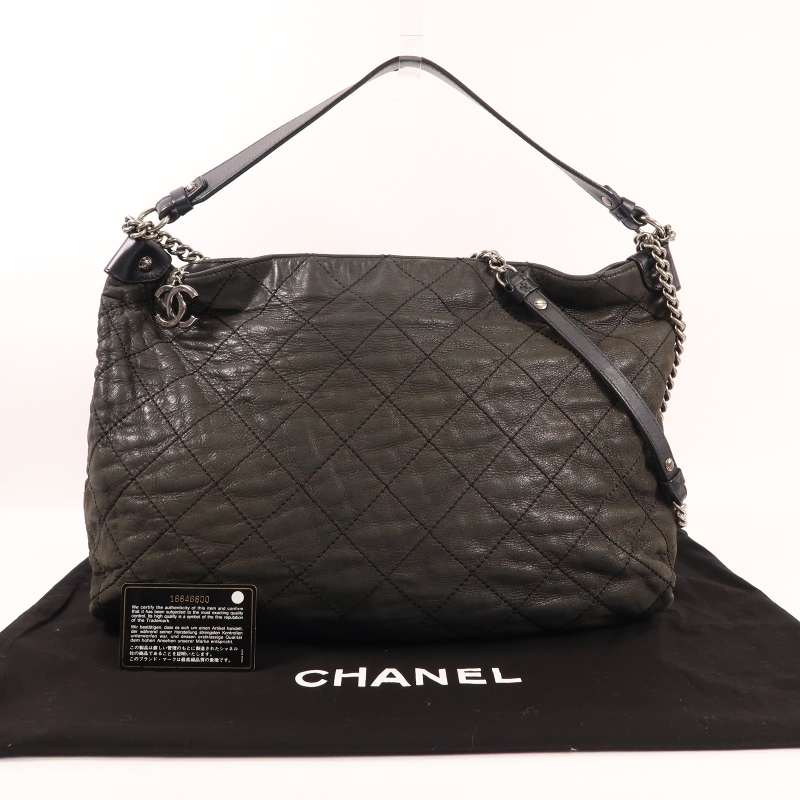 CHANEL 牛皮皮革Shoulder Bag銀扣鏈帶肩背袋