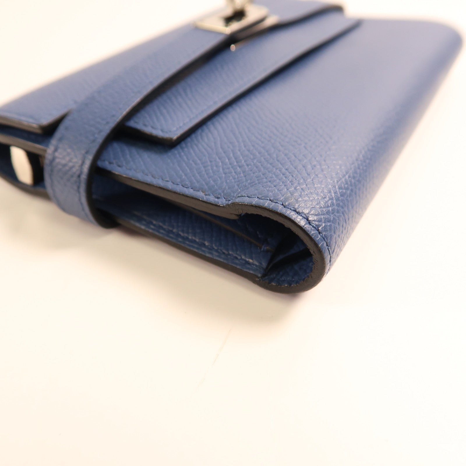 HERMES 【激減優惠】Epsom皮革Kelly Short Wallet金扣錢包Bleu Paon孔雀藍色