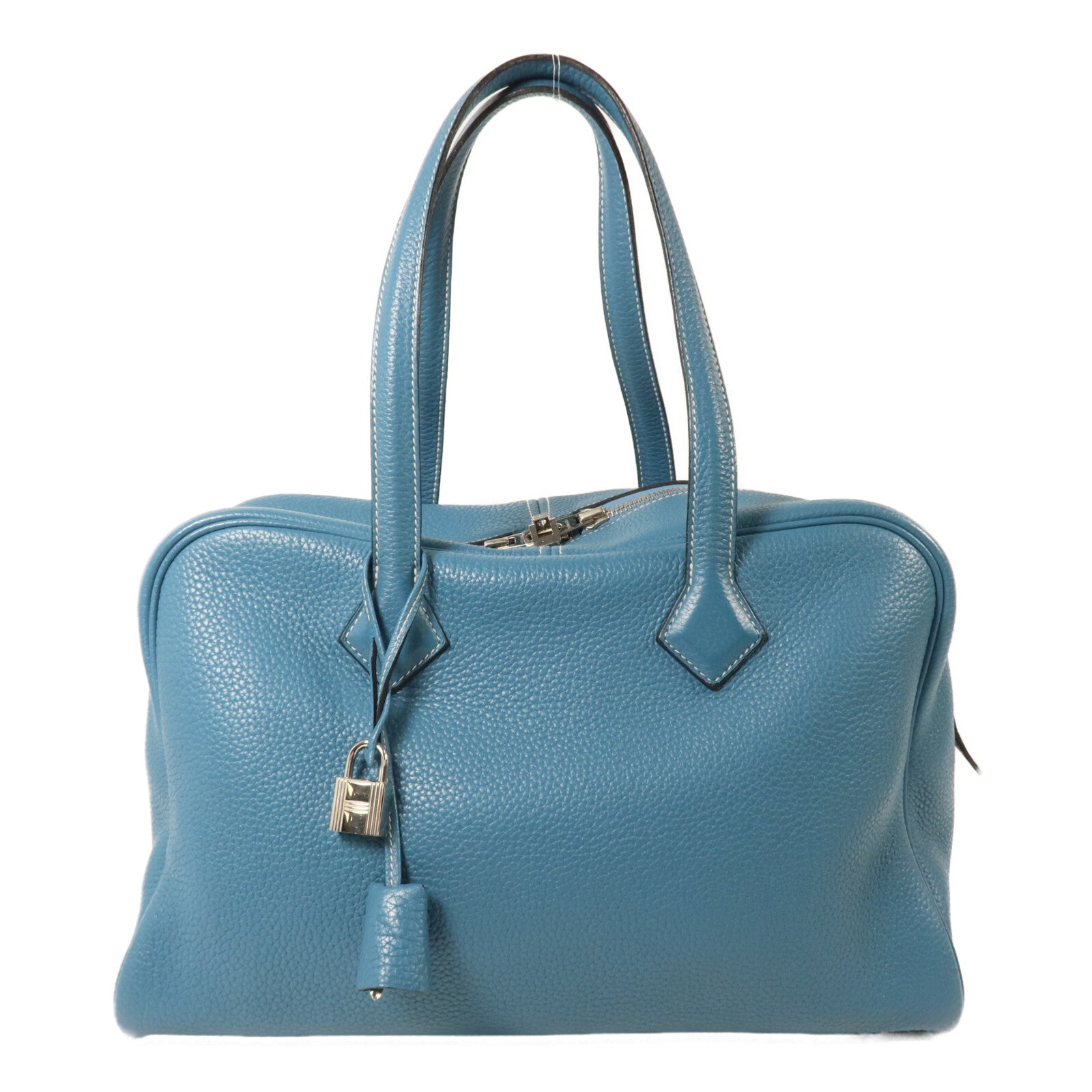 HERMES Clemence皮革Victoria 35手挽袋Bleu Jean