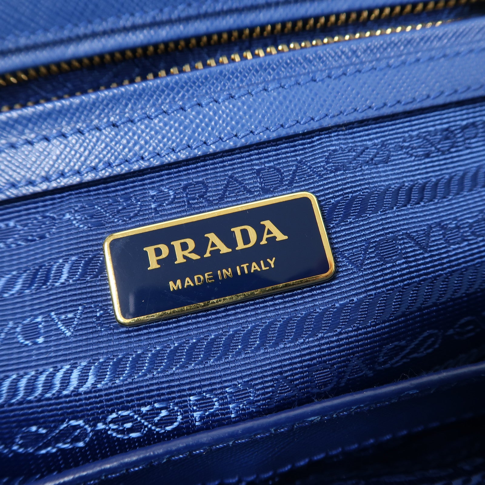 PRADA Saffiano皮革Galleria金扣手挽肩背兩用袋藍色