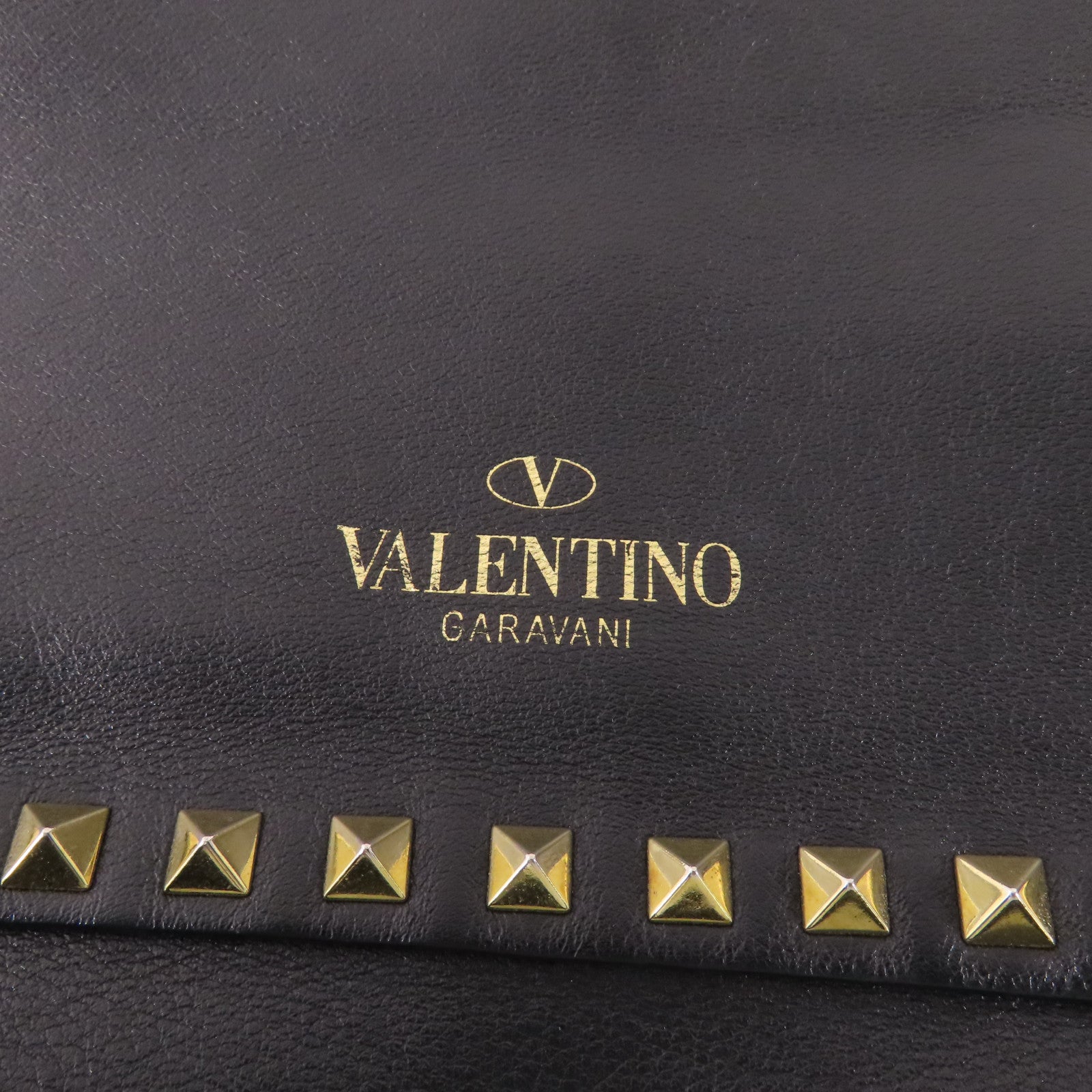 VALENTINO GHW 2 Way Shoulder Bag Calfskin Leather Black
