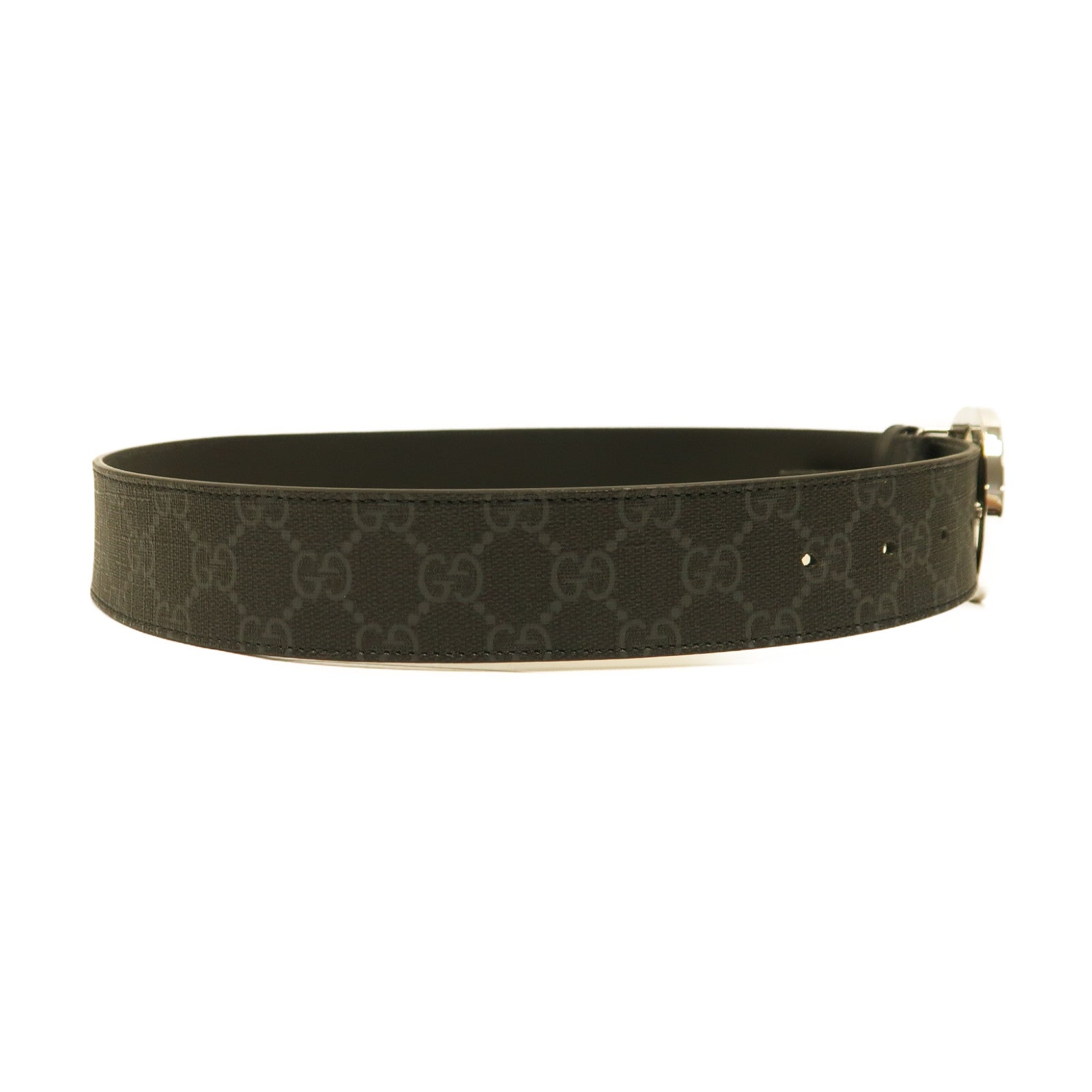 GUCCI PVC GG Supreme Belt銀扣皮帶黑色