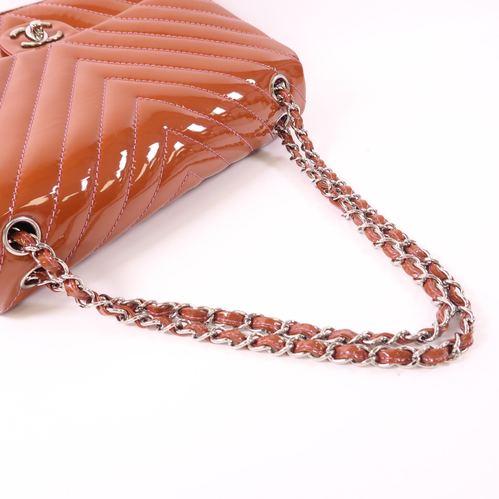 CHANEL 【激減優惠】漆皮皮革Chain Shoulder銀扣鏈帶肩背袋