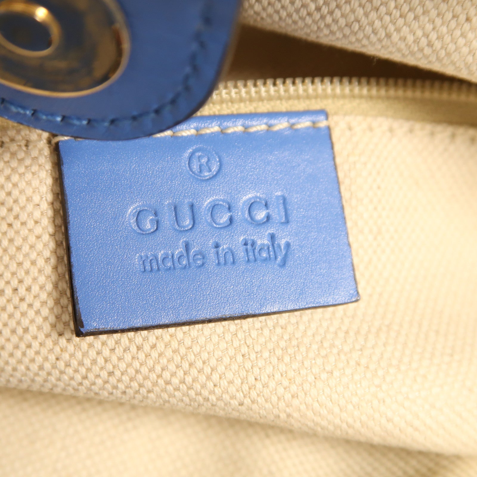 GUCCI 帆布/皮革Handbag金扣手挽袋啡色/藍色