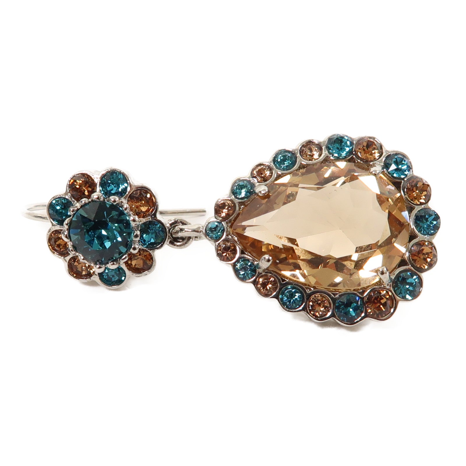 Miu Miu 【激減優惠】金屬Crystal Earrings銀扣耳環藍色/淺橙色