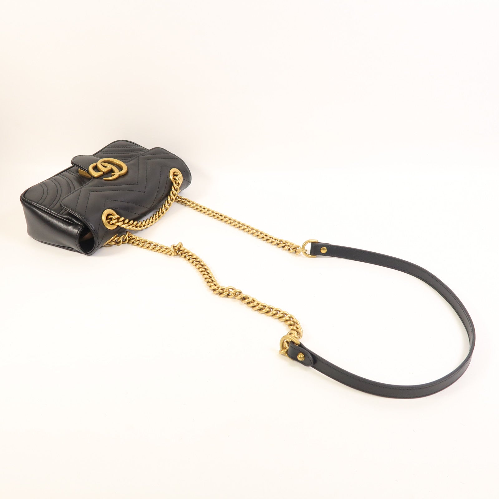 GUCCI 牛皮皮革GG Marmont Small金扣鏈帶肩背袋
