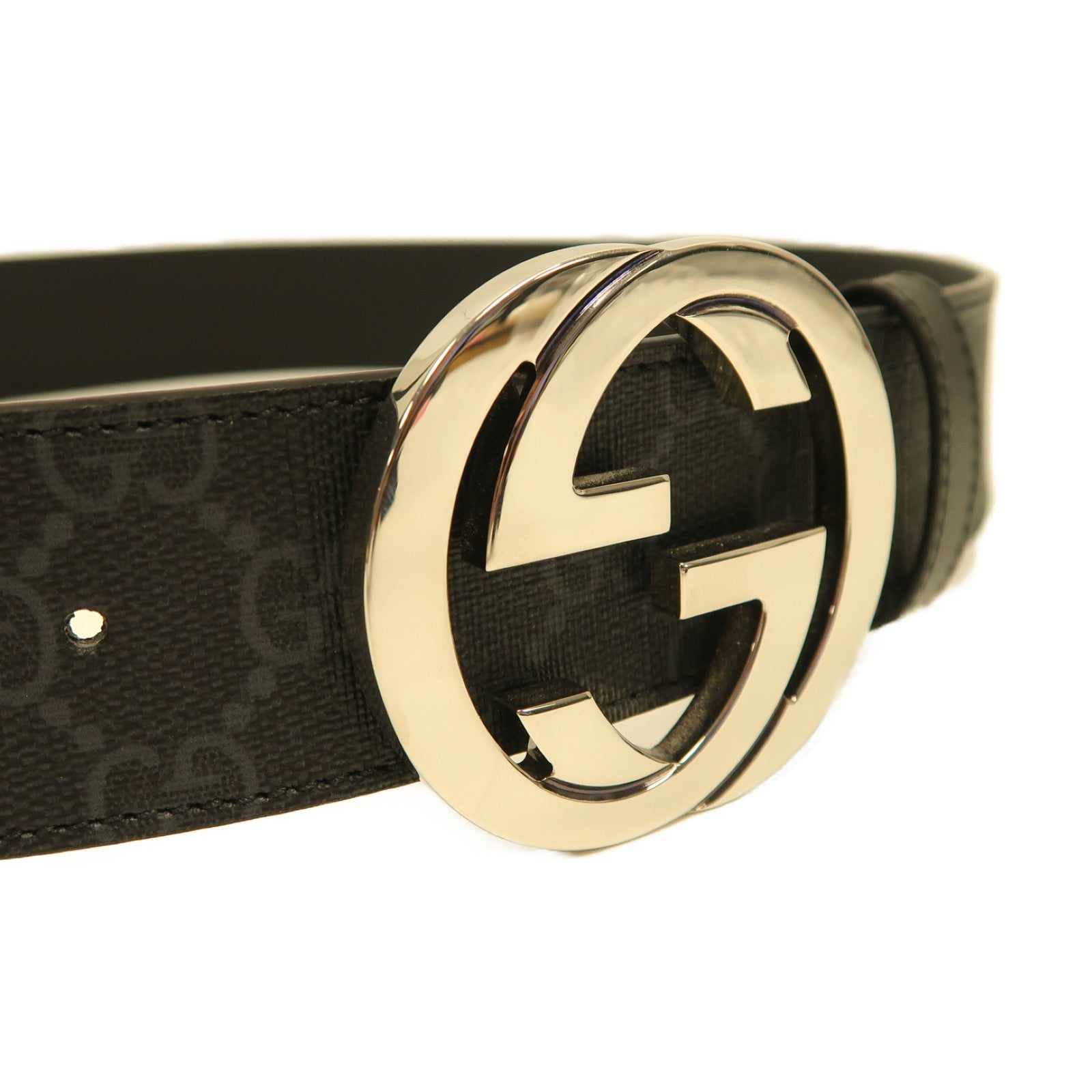 GUCCI PVC GG Supreme Belt銀扣皮帶黑色