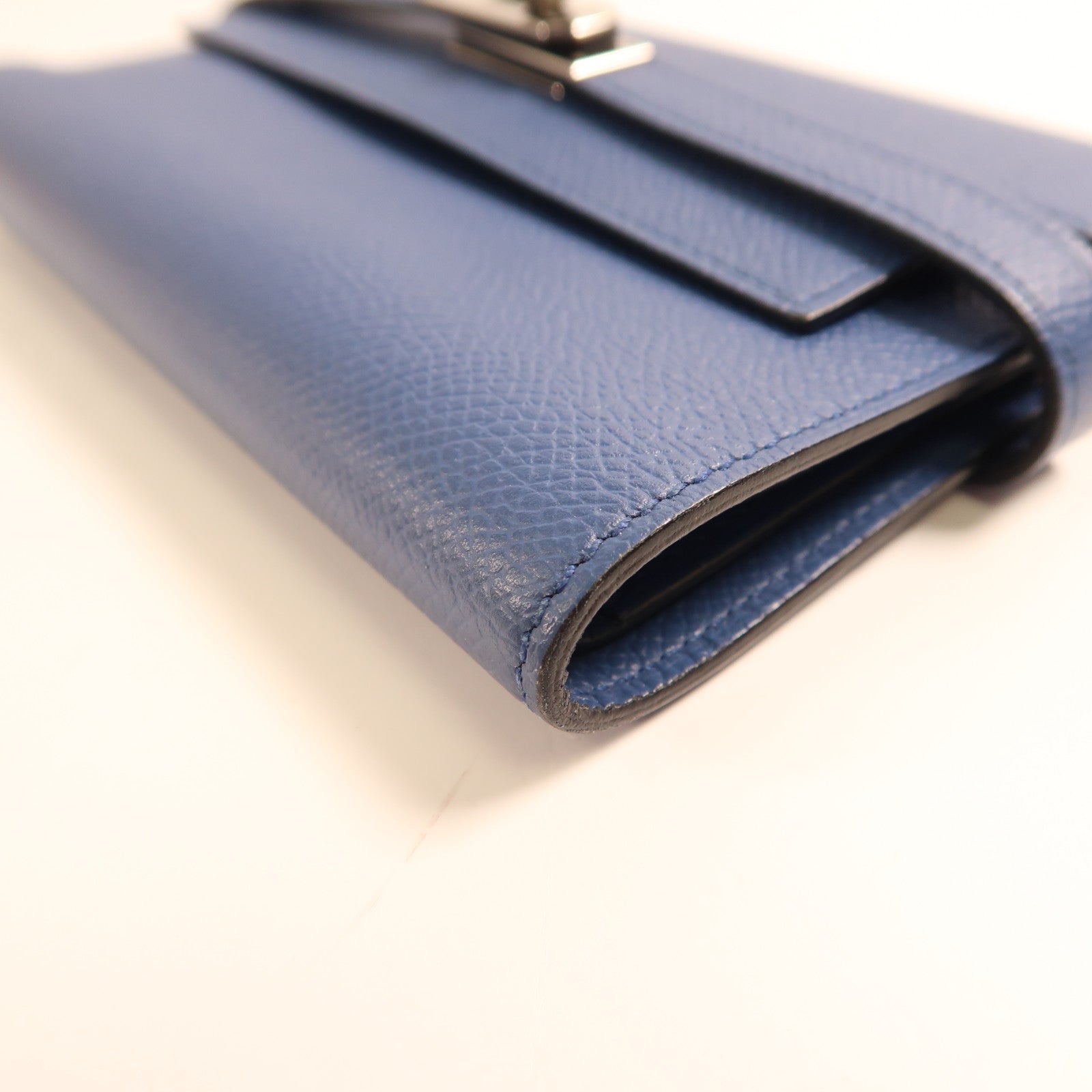 HERMES 【激減優惠】Epsom皮革Kelly Short Wallet金扣錢包Bleu Paon孔雀藍色