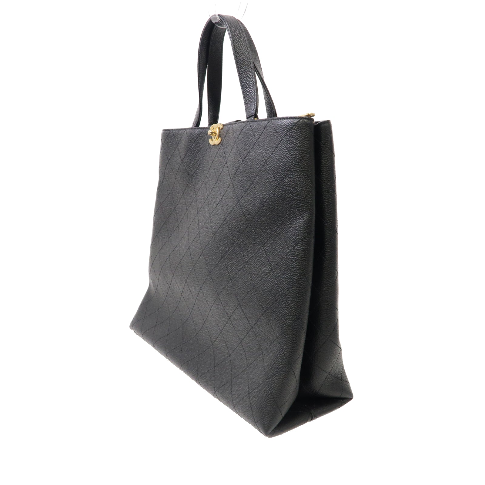 CHANEL 【激減優惠】菱格Caviar皮革Shoulder Tote金扣手挽肩背兩用袋黑色