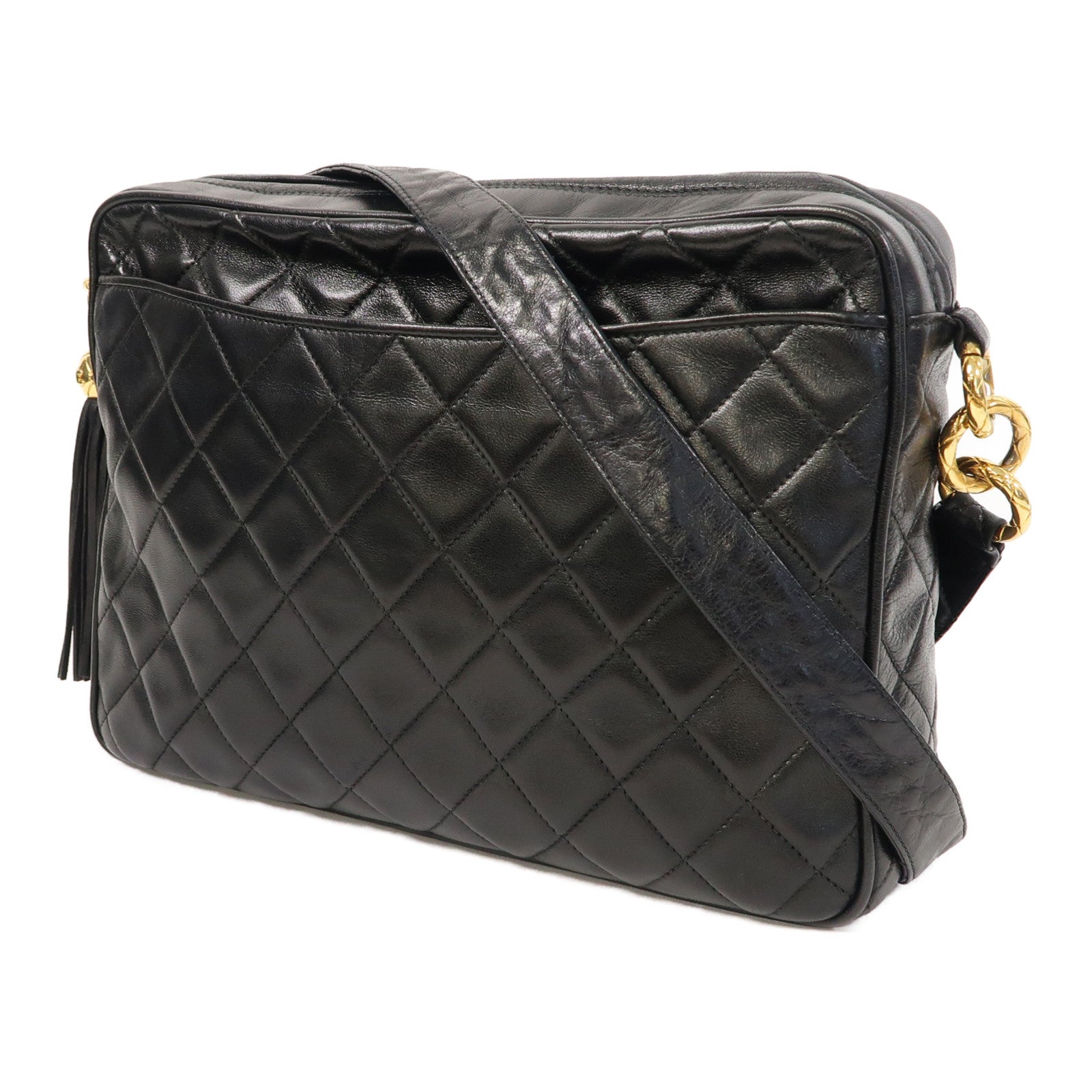 CHANEL 【激減優惠】菱格羊皮皮革Vintage Shoulder Bag金扣肩背袋黑色