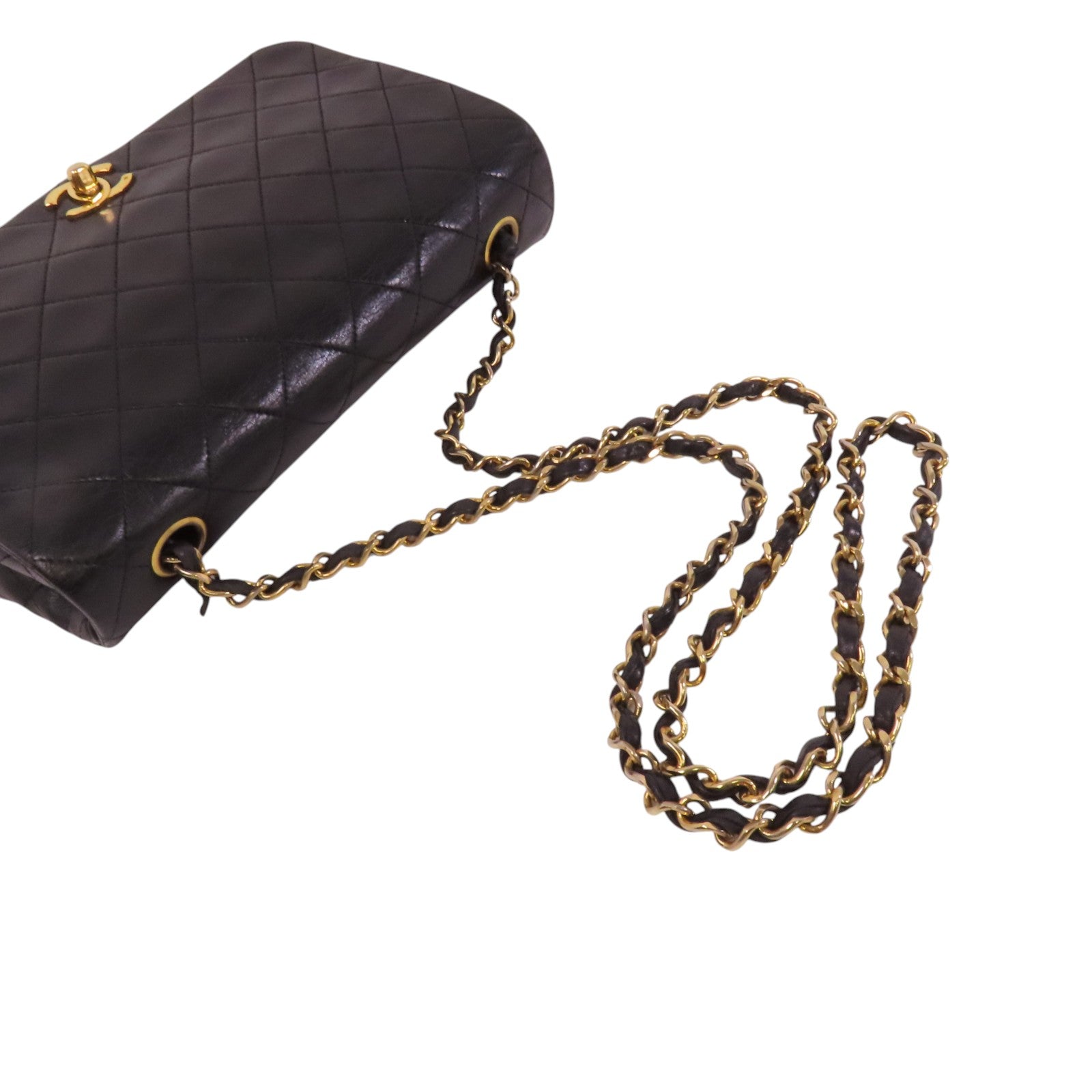 CHANEL 羊皮皮革Vintage Chain Shoulder金扣鏈帶肩背袋