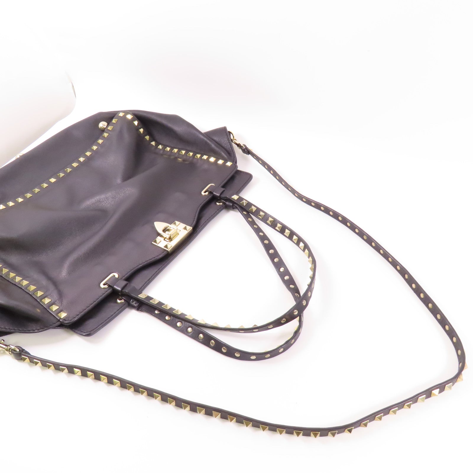 VALENTINO GHW 2 Way Shoulder Bag Calfskin Leather Black