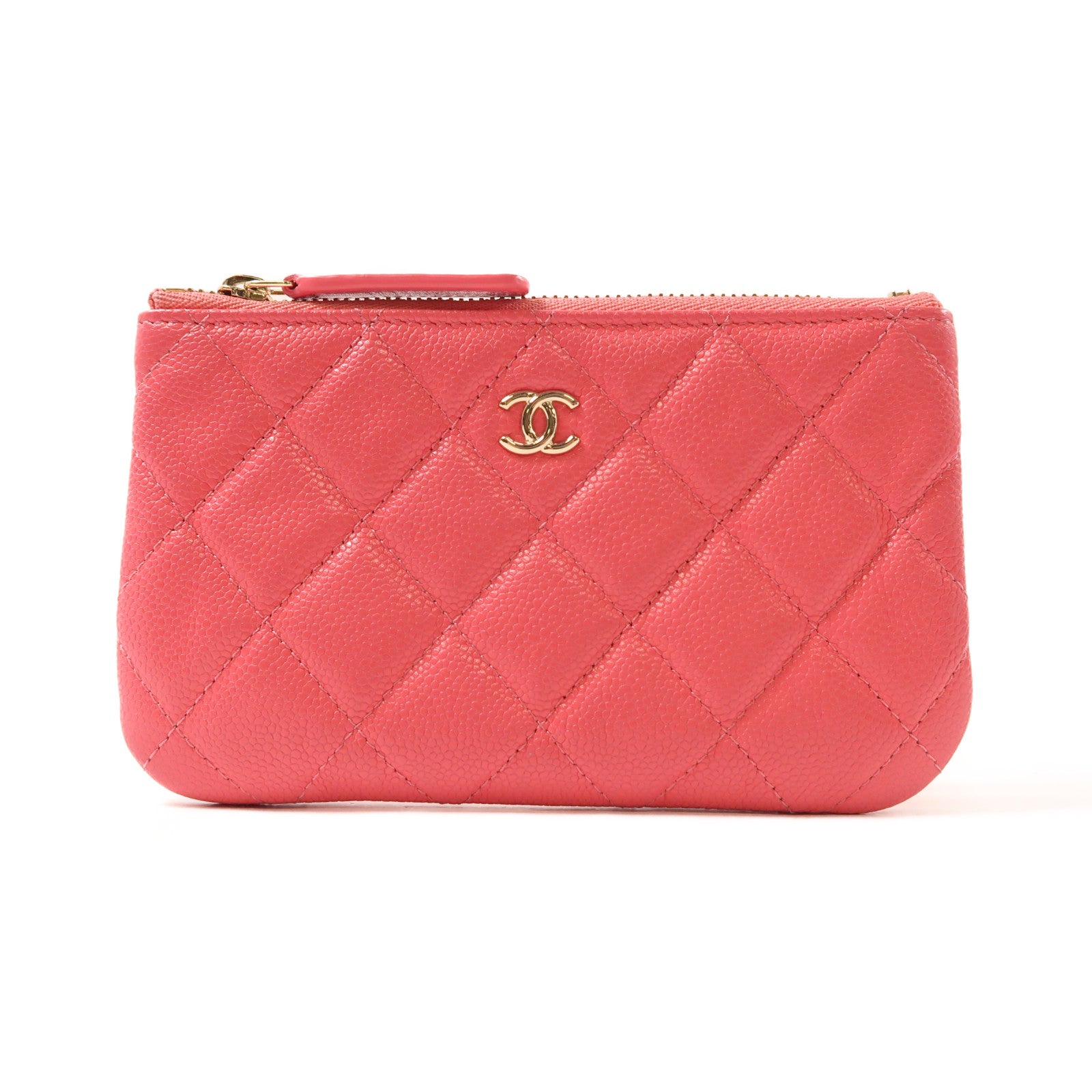 CHANEL 牛皮皮革Mini Pouch金扣手拿包粉紅色