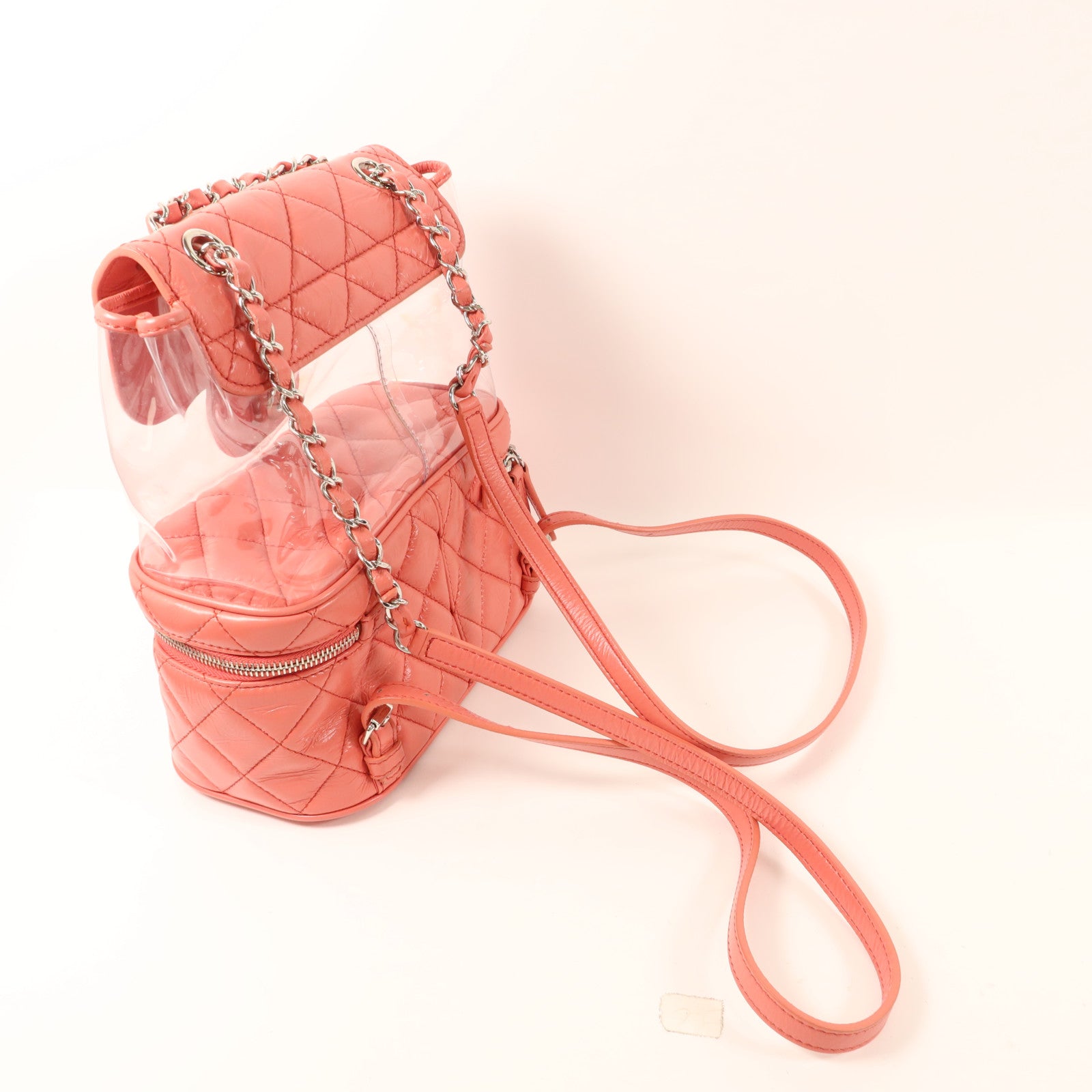 CHANEL 牛皮皮革/PVC Matelasse Backpack銀扣背包