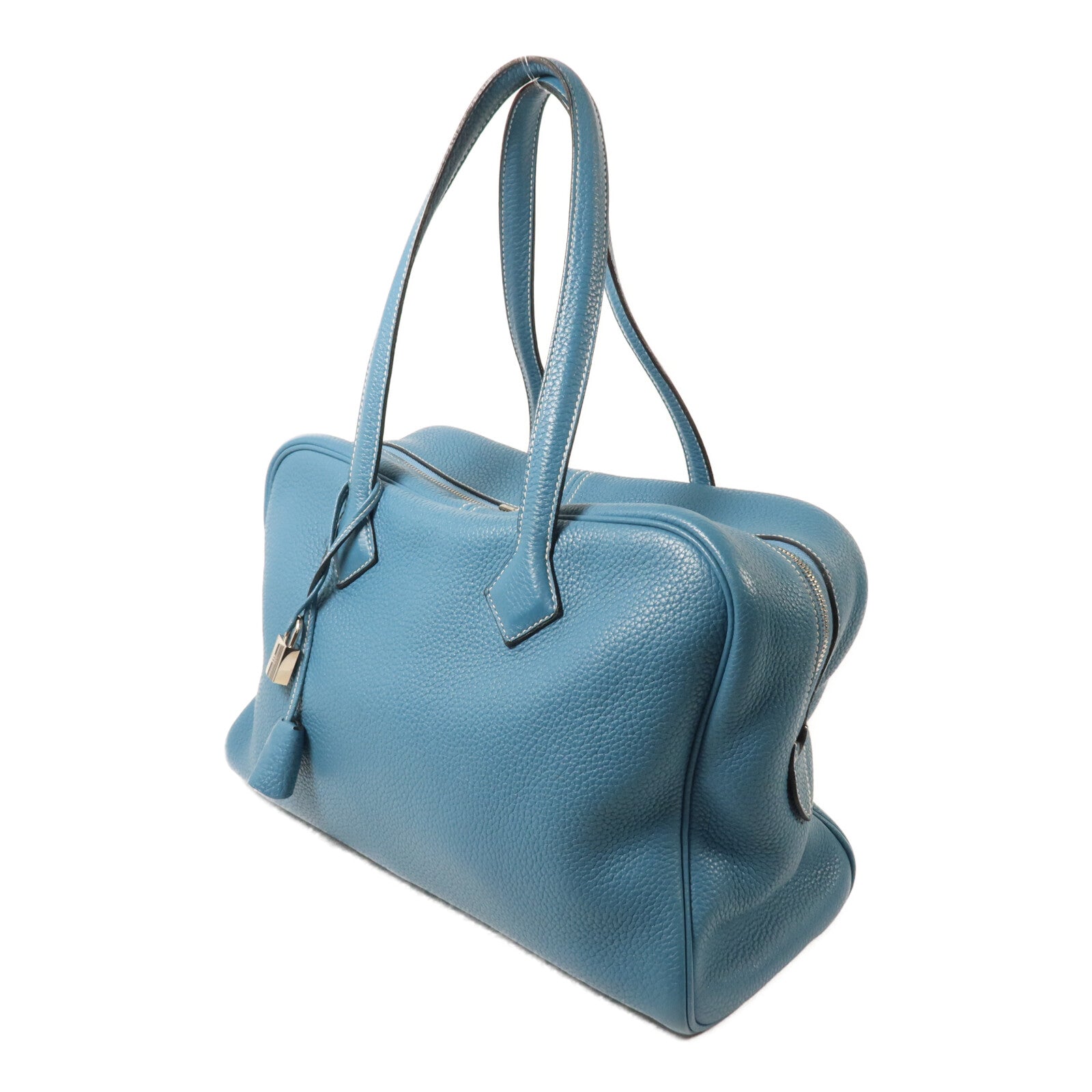 HERMES Clemence皮革Victoria 35手挽袋Bleu Jean