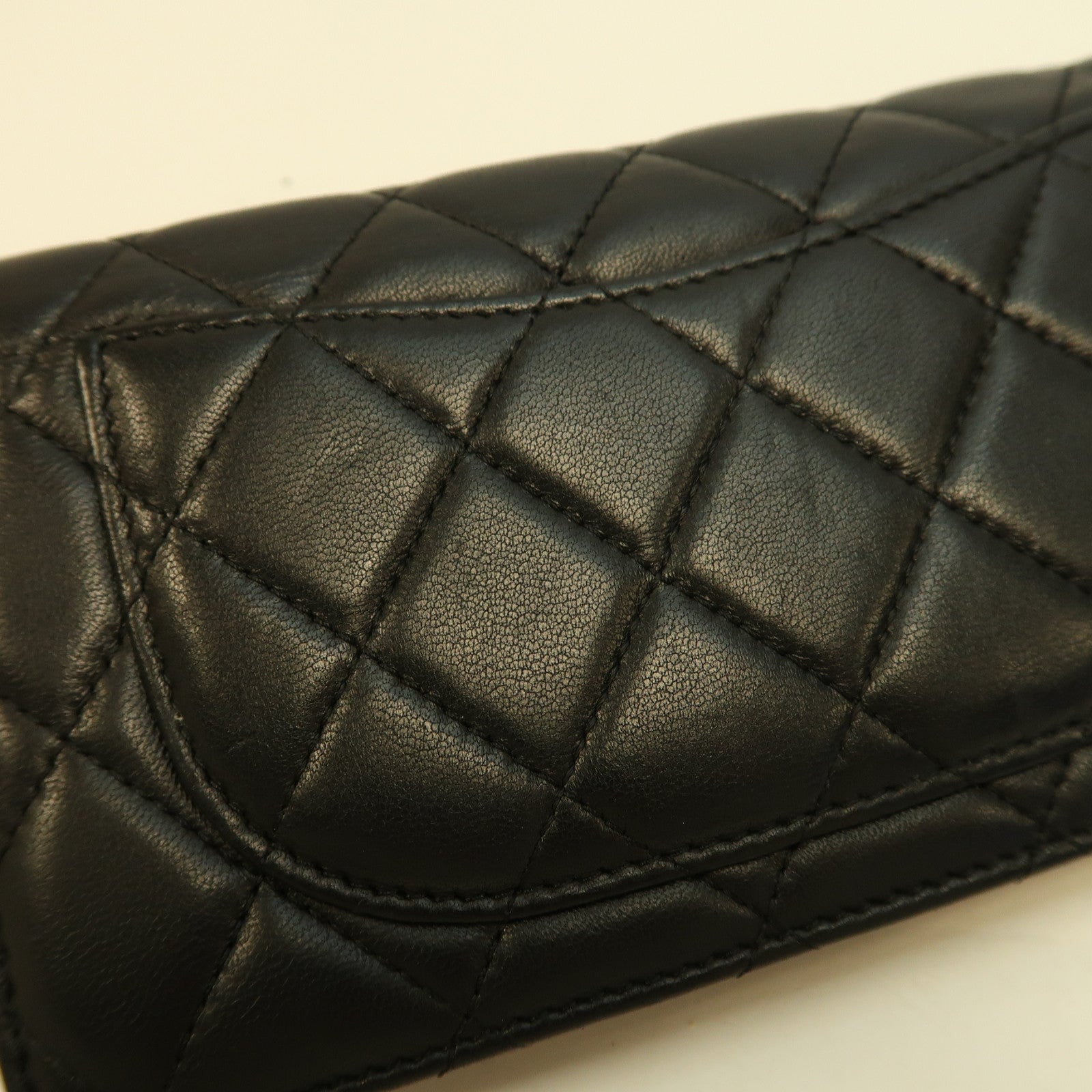 CHANEL 菱格羊皮皮革Long Wallet銀扣長錢包黑色